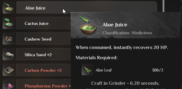 Bereite Aloe Juice mit Aloe Leaves im Grinder in Soulmask zu.