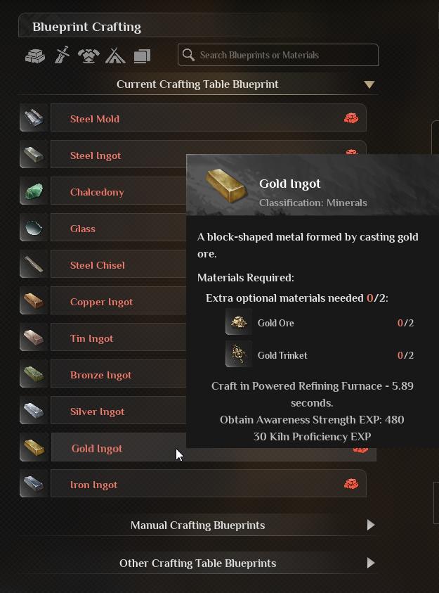 Schmelze Gold Erz zu Barren in Soulmask.