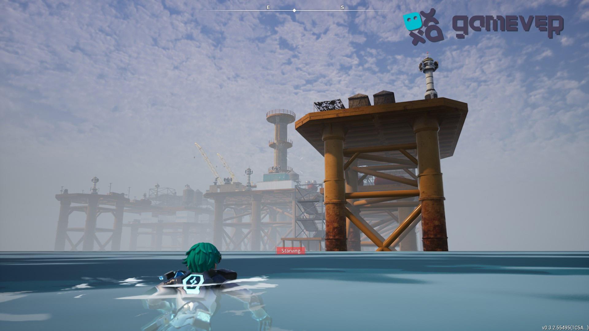 Acercándose sigilosamente a la fortaleza de la Plataforma Petrolera en la Actualización de Sakurajima de Palworld.