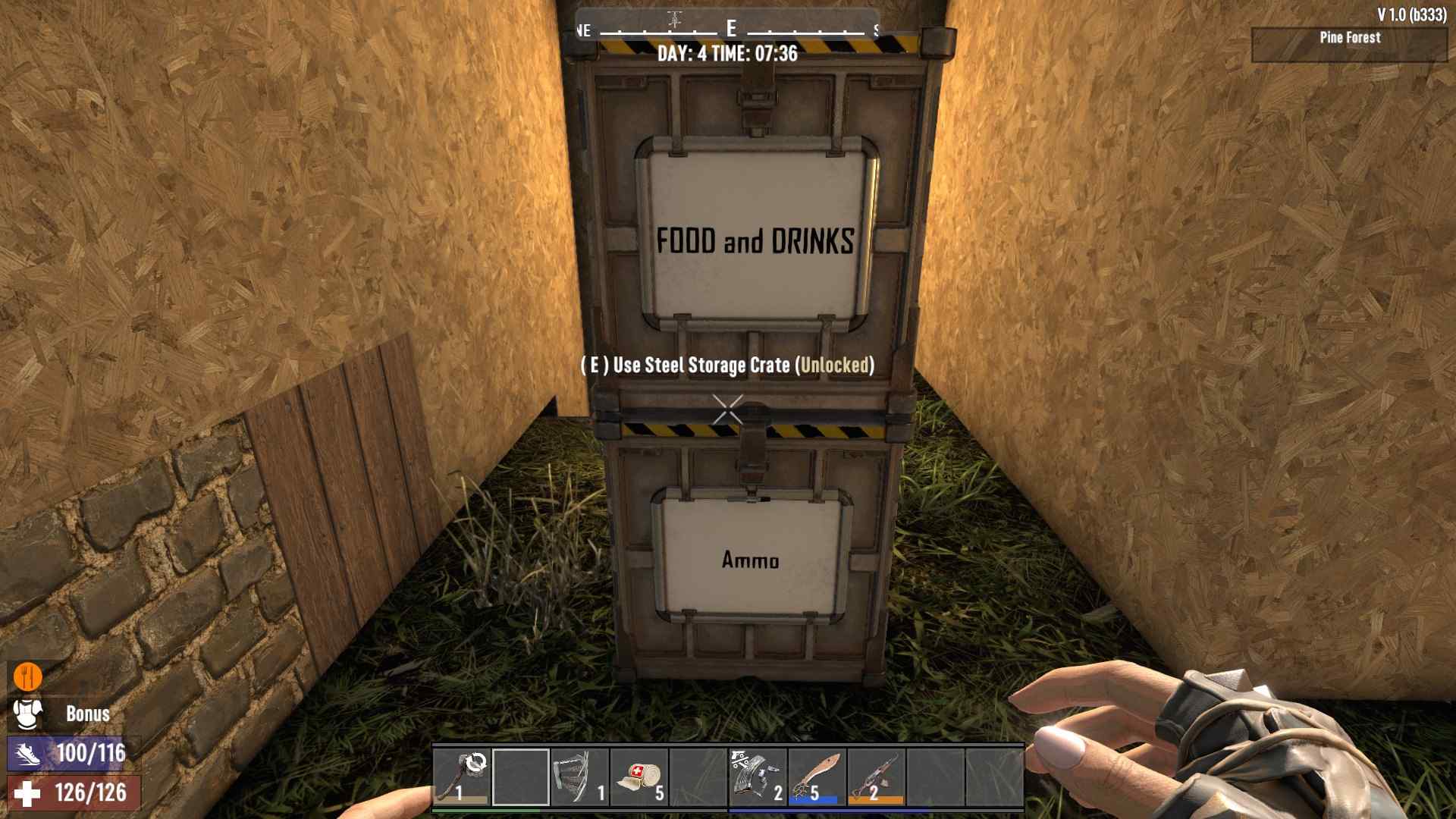 Platziere Lagerboxen senkrecht, um den Platz in 7D2D Update 1.0 zu optimieren
