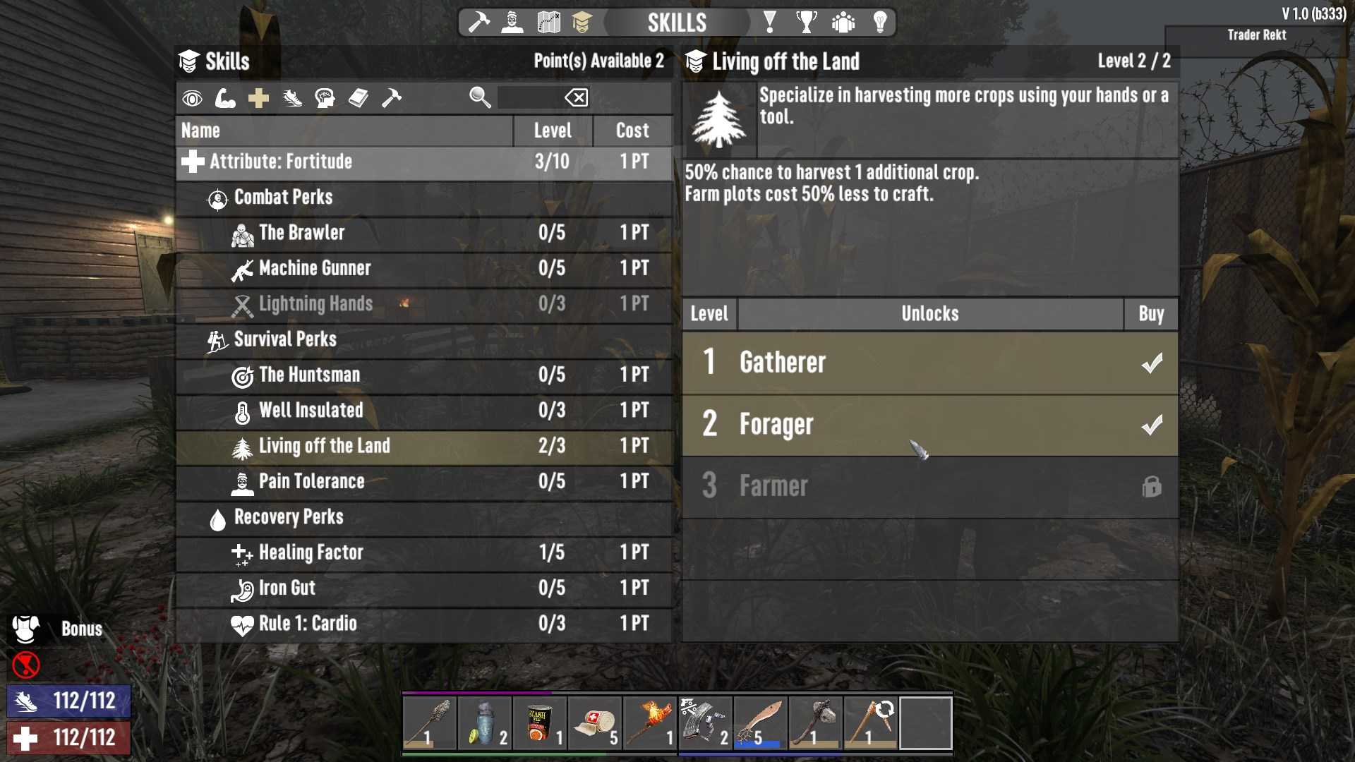Schalte neue Skills frei, um die Ernte schneller zu sameln in 7D2D Update 1.0