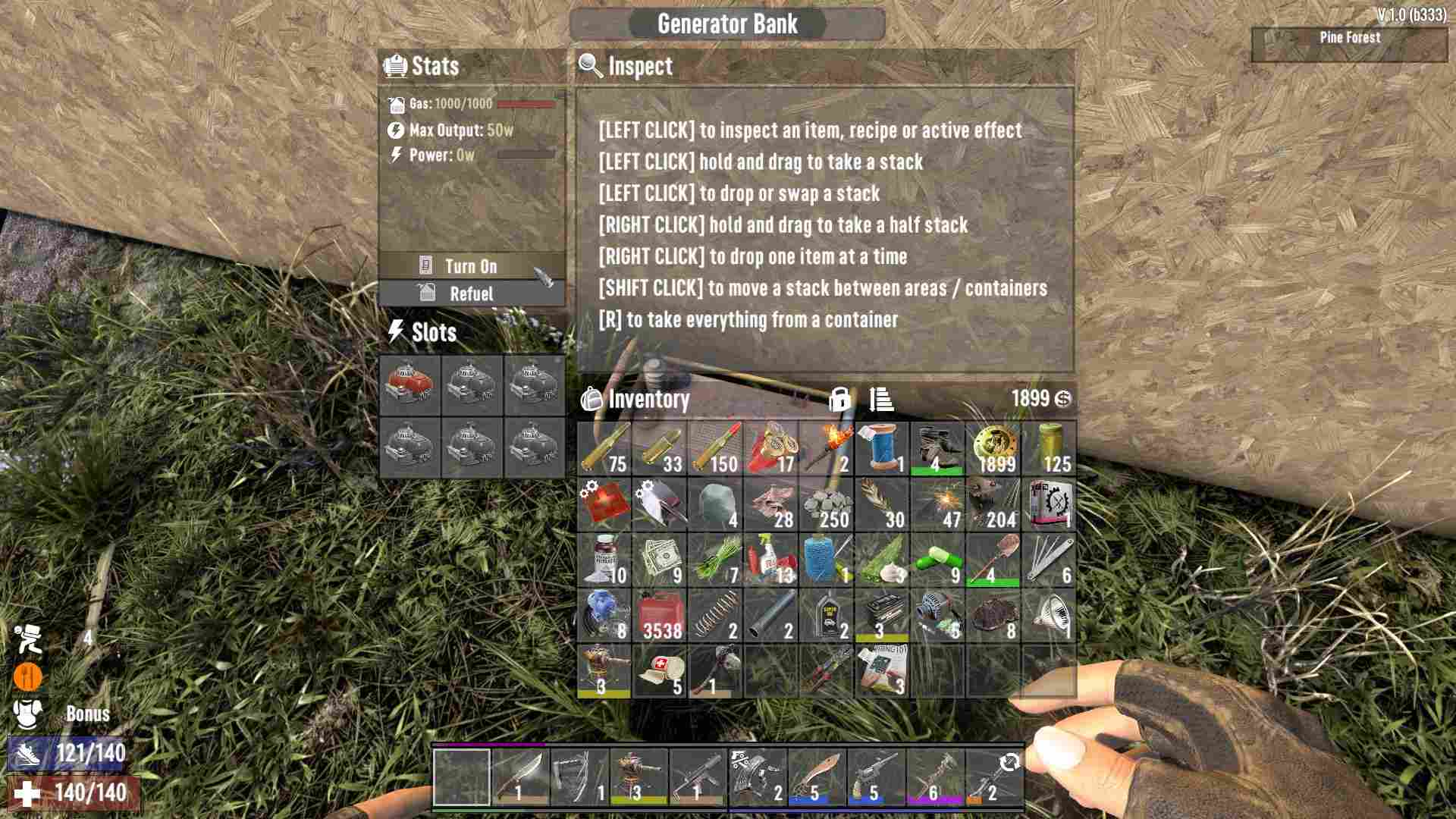 Setze Motor in den Generator ein, fülle nach und schalte ein