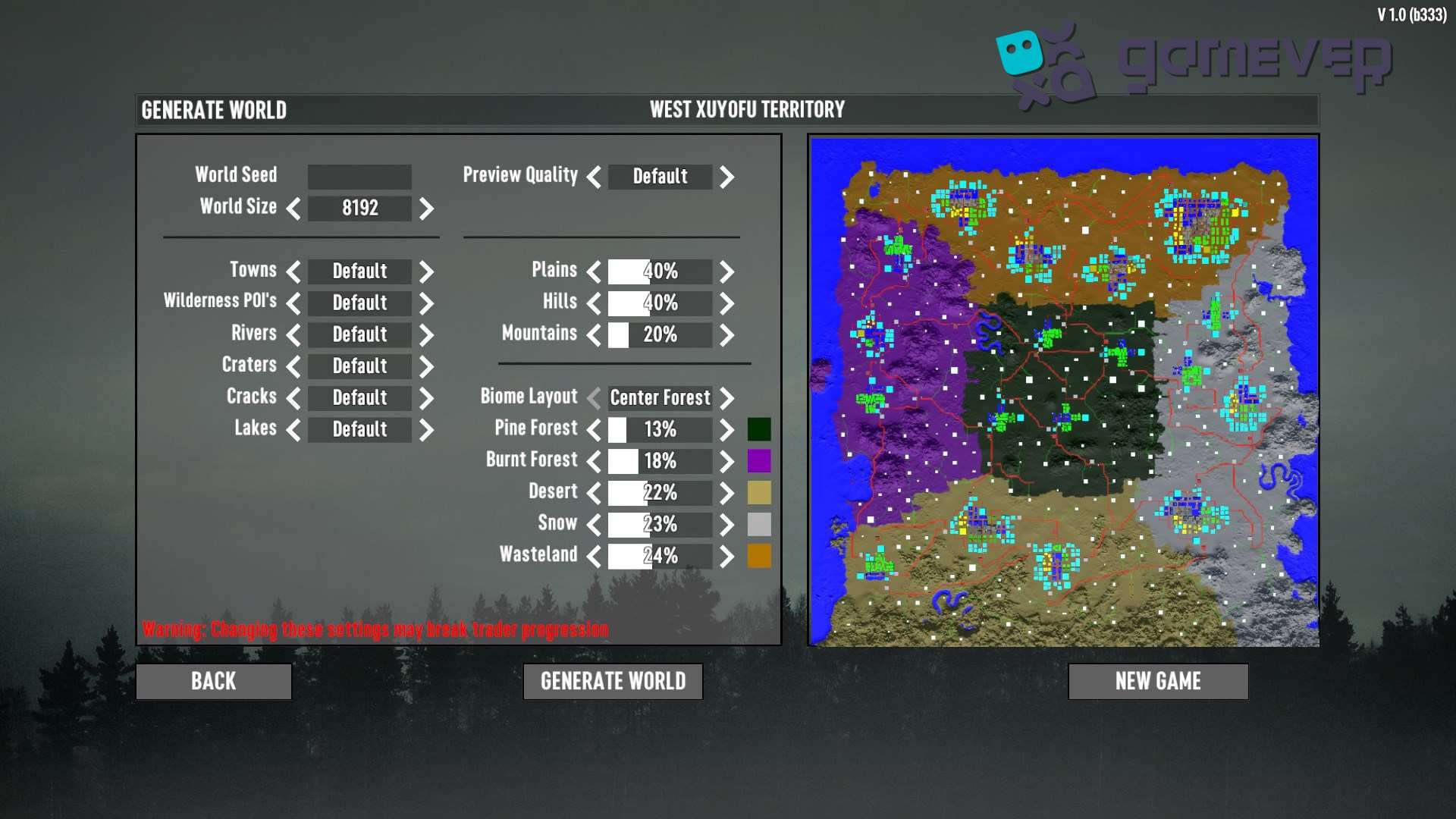 Explora el tipo de mapa Centro de Bosque en la Actualización 1.0 de 7 Days to Die para un juego equilibrado
