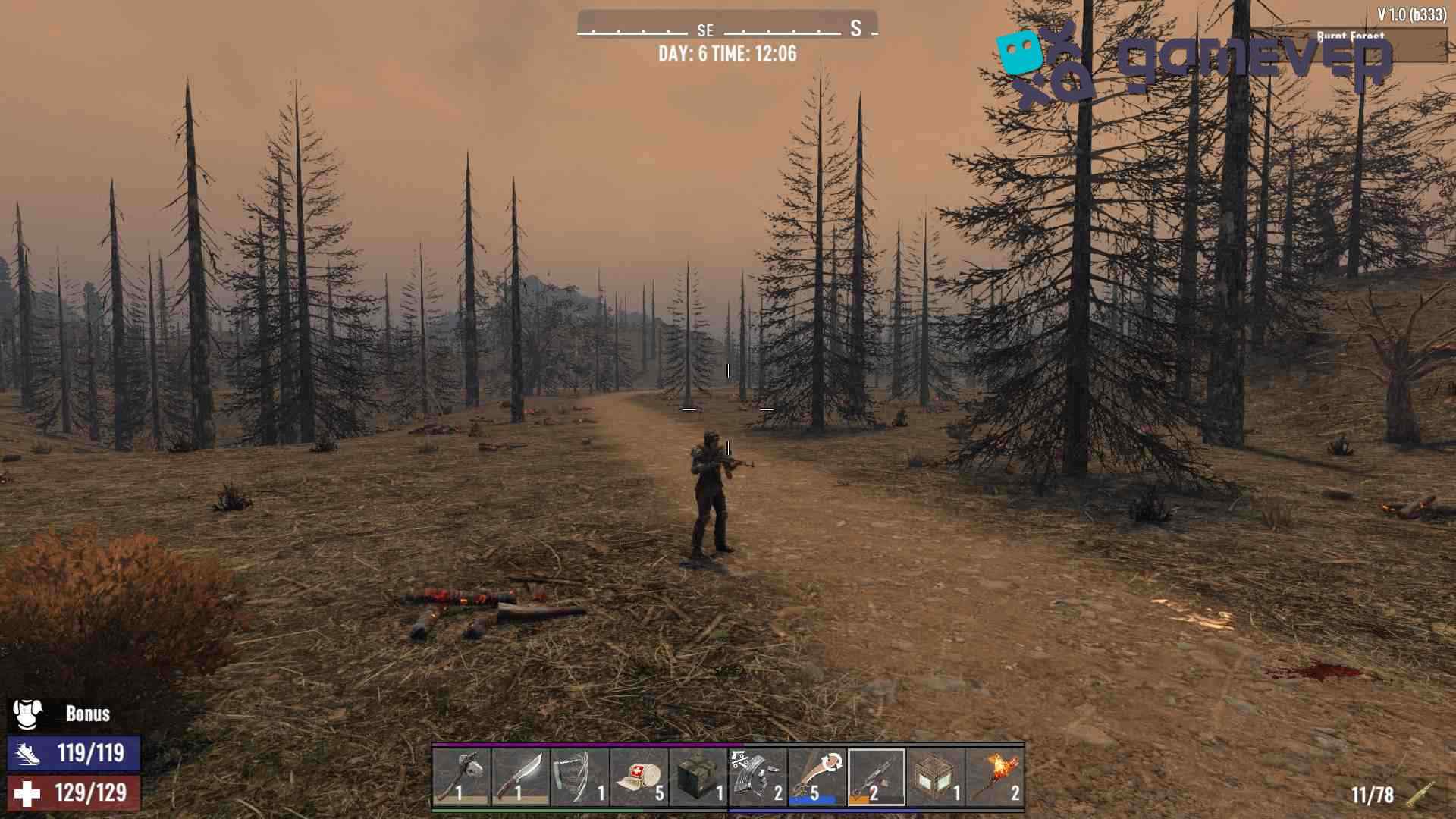 Reúne y fabrica artículos esenciales para prosperar en el Bioma del Bosque Quemado en la Actualización 1.0 de 7 Days to Die