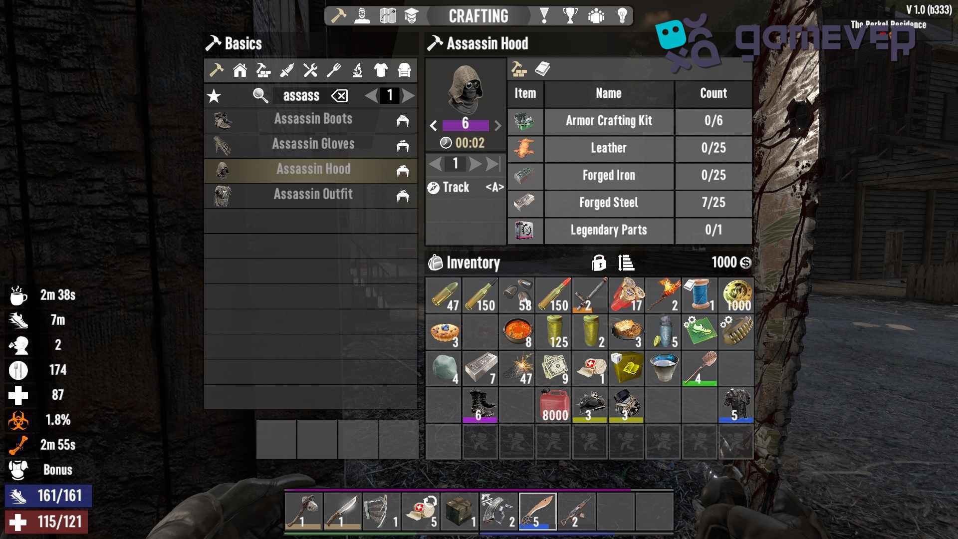 Permanece oculto incluso en áreas iluminadas con la Armadura de Asesino en 7D2D Actualización 1.0