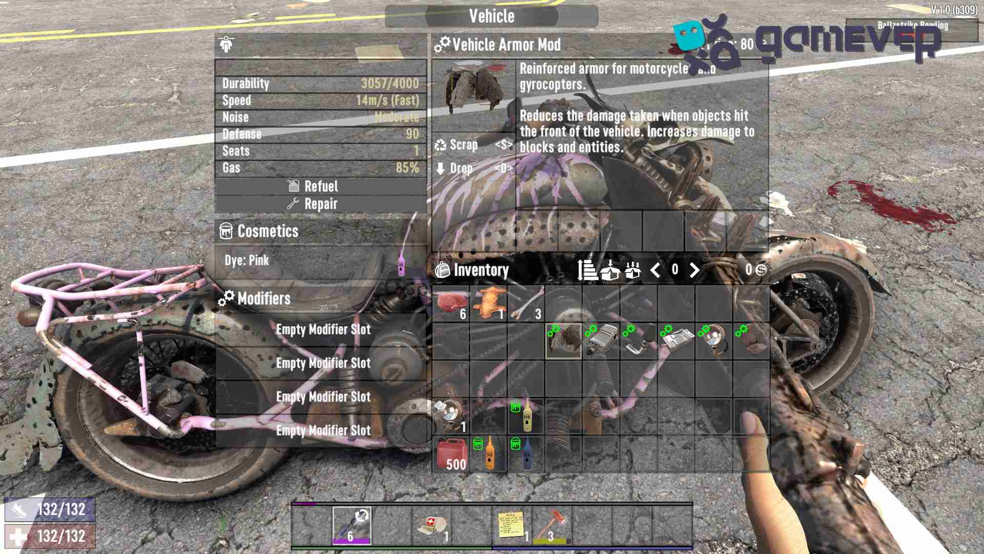 Prueba nuevas modificaciones de armadura para la motocicleta en 7 Days to Die
