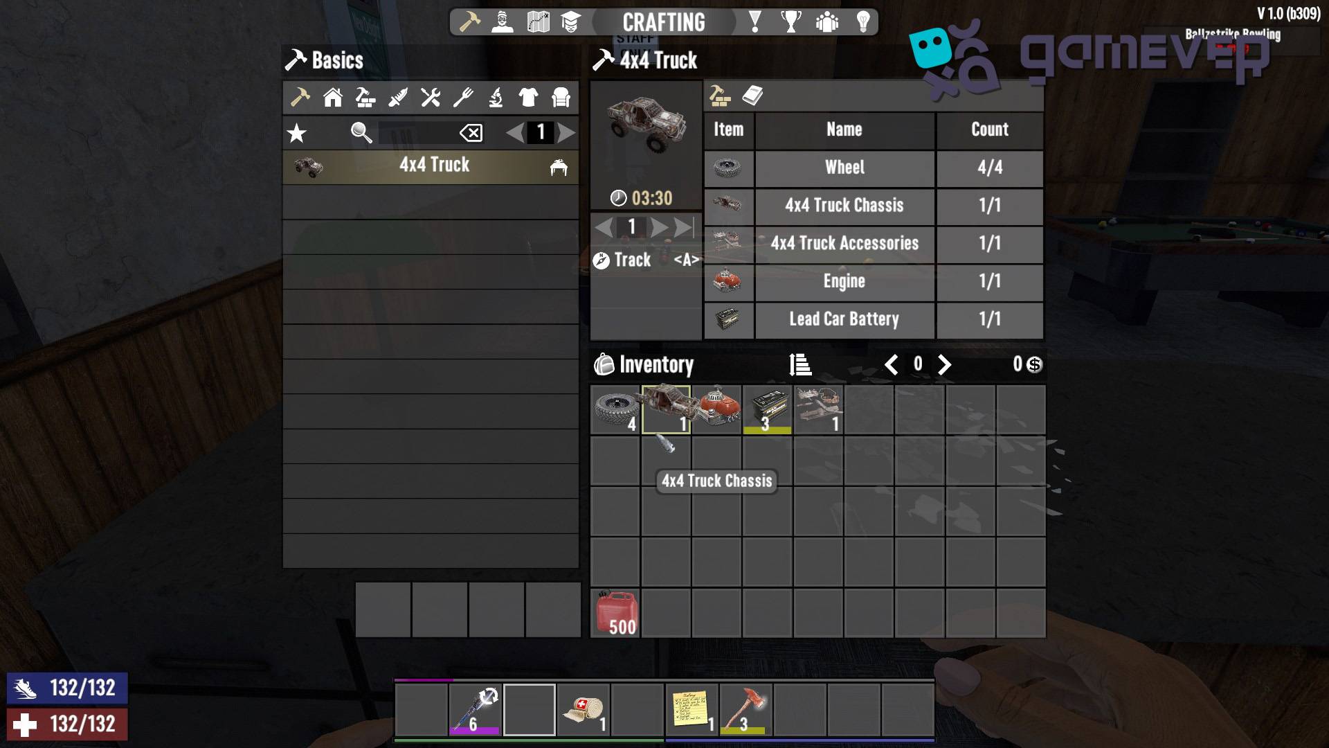 Reúne ruedas, motor, batería y chasis para fabricar un camión en 7 Days to Die