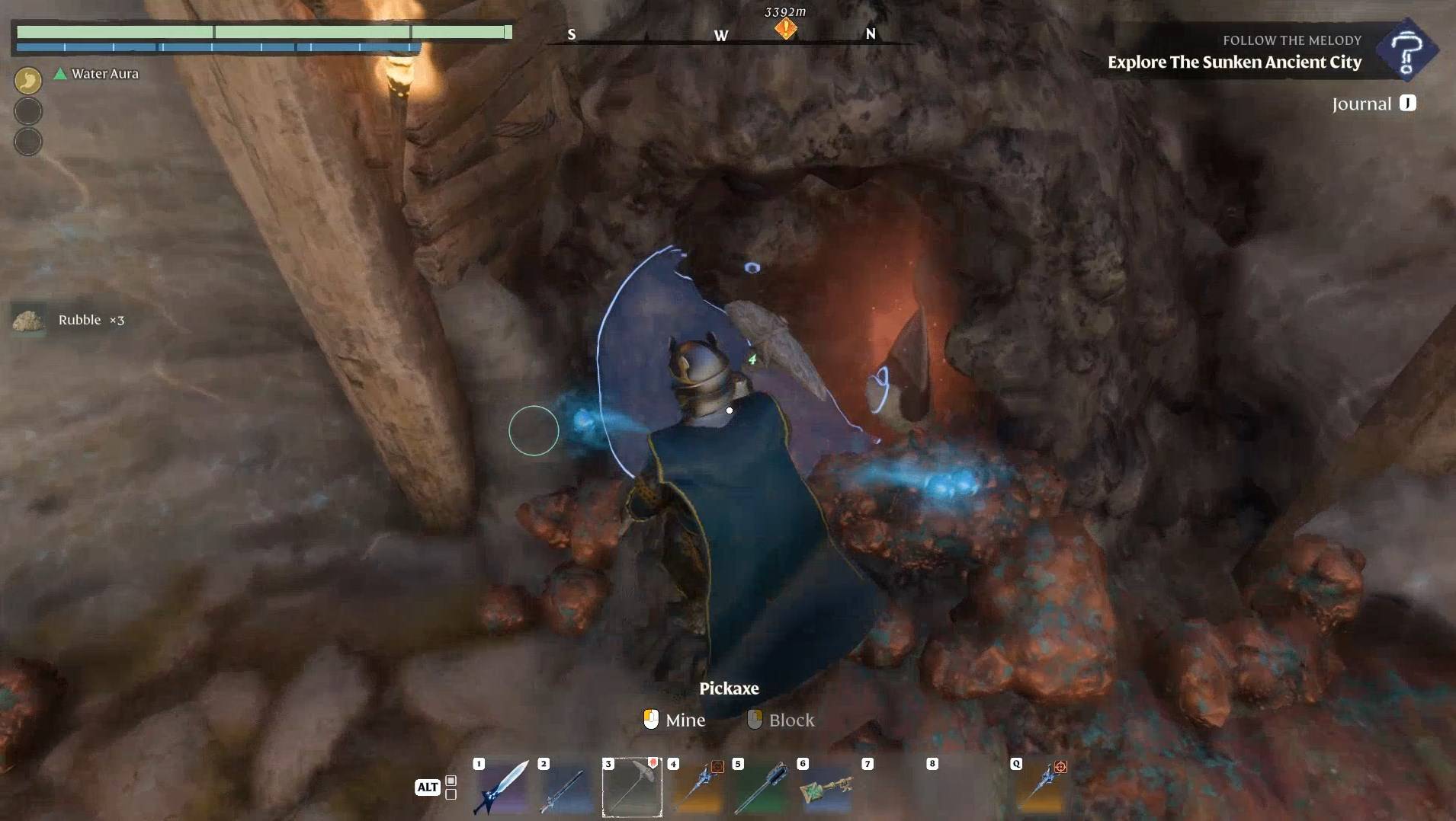 Baue den großen schwarzen Trümmerhaufen im Enshrouded Update 3 ab, um die Stumpfer Haifischzahn Fossilie zu finden