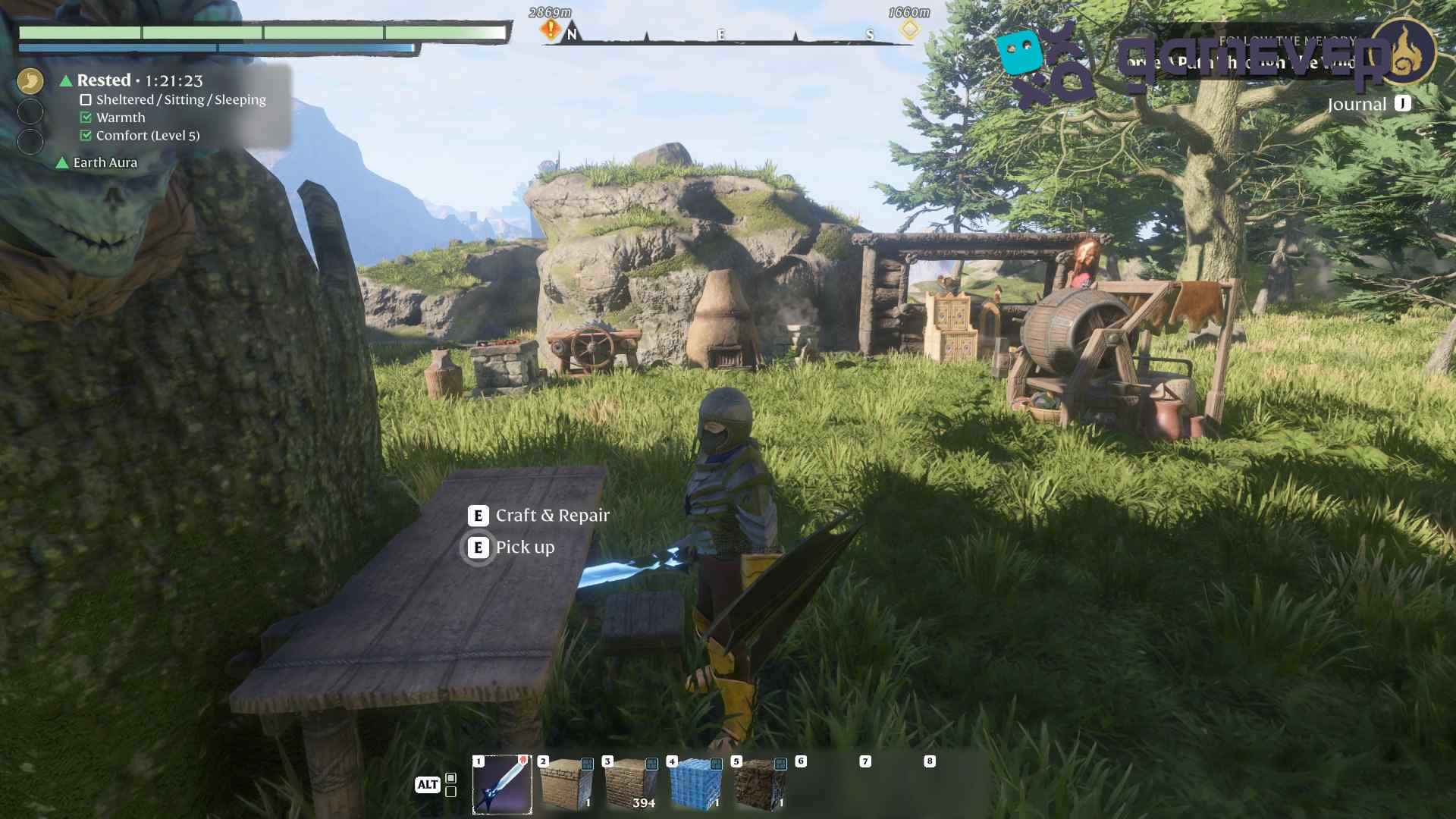 Interactúa con el Banco de Trabajo para fabricar bloques en Enshrouded