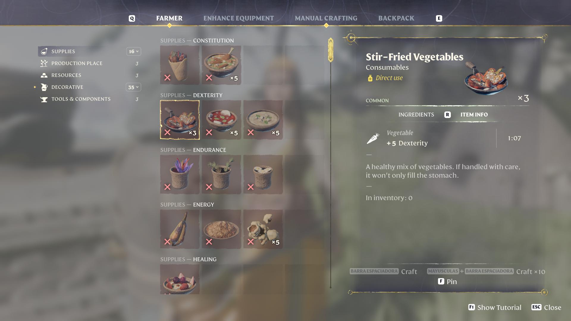 Craft stamina-boosting foods like Stir-Fried Vegetables in Enshrouded
