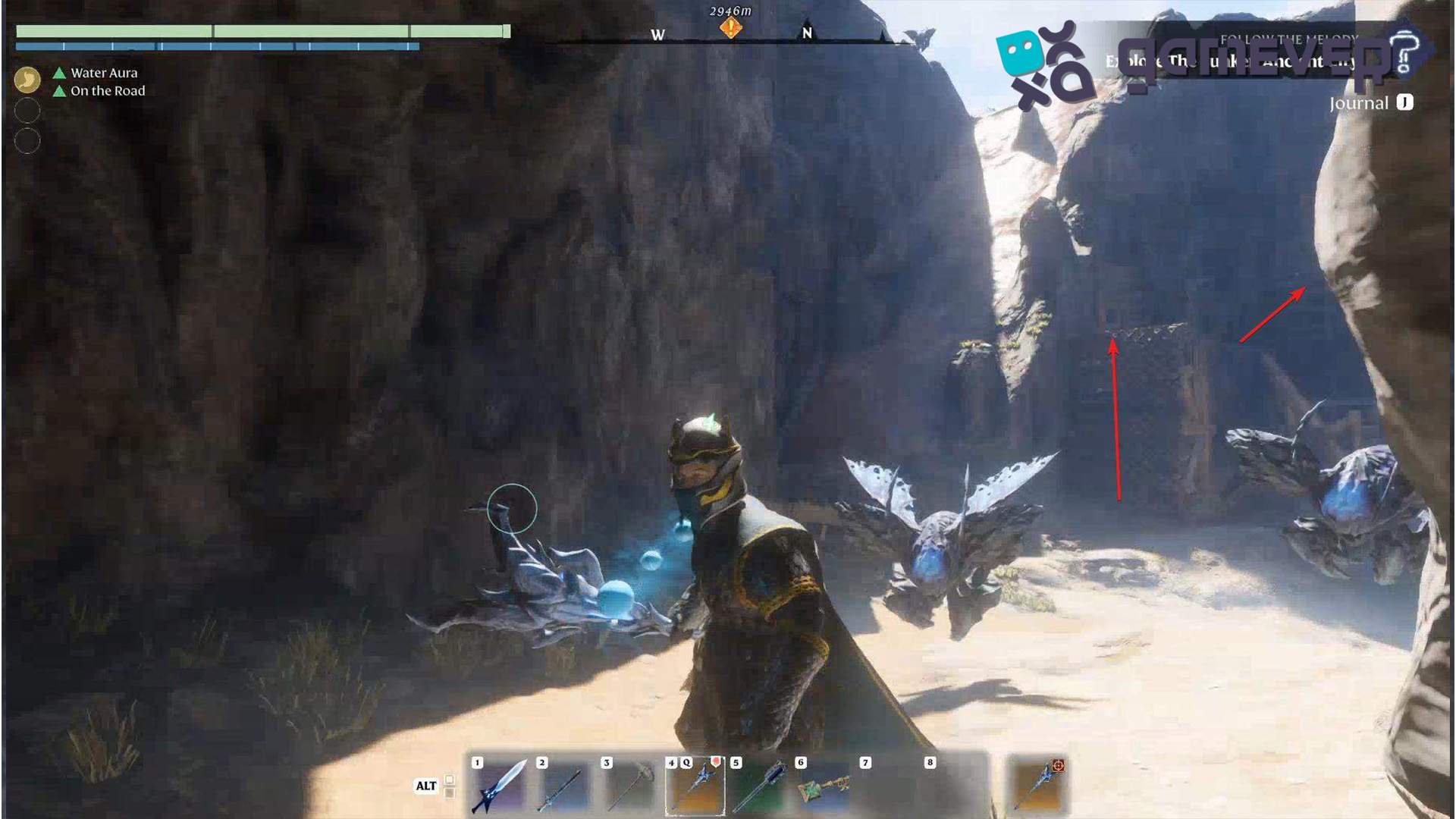 Escala la rejilla metálica cerca de la pendiente en la Actualización "Back to the Shroud" de Enshrouded