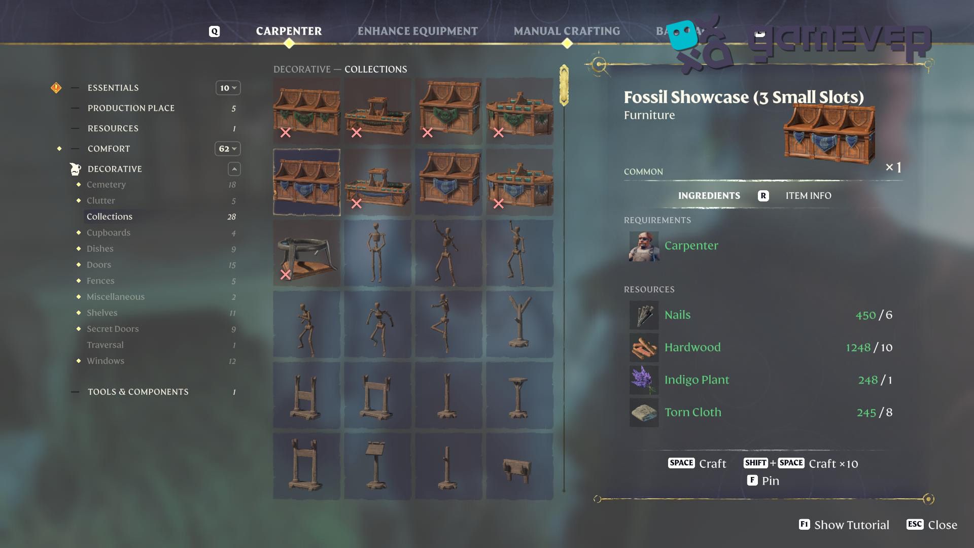 Crea una Vitrina para Fósiles en el carpintero en la Actualización "Back to the Shroud" de Enshrouded