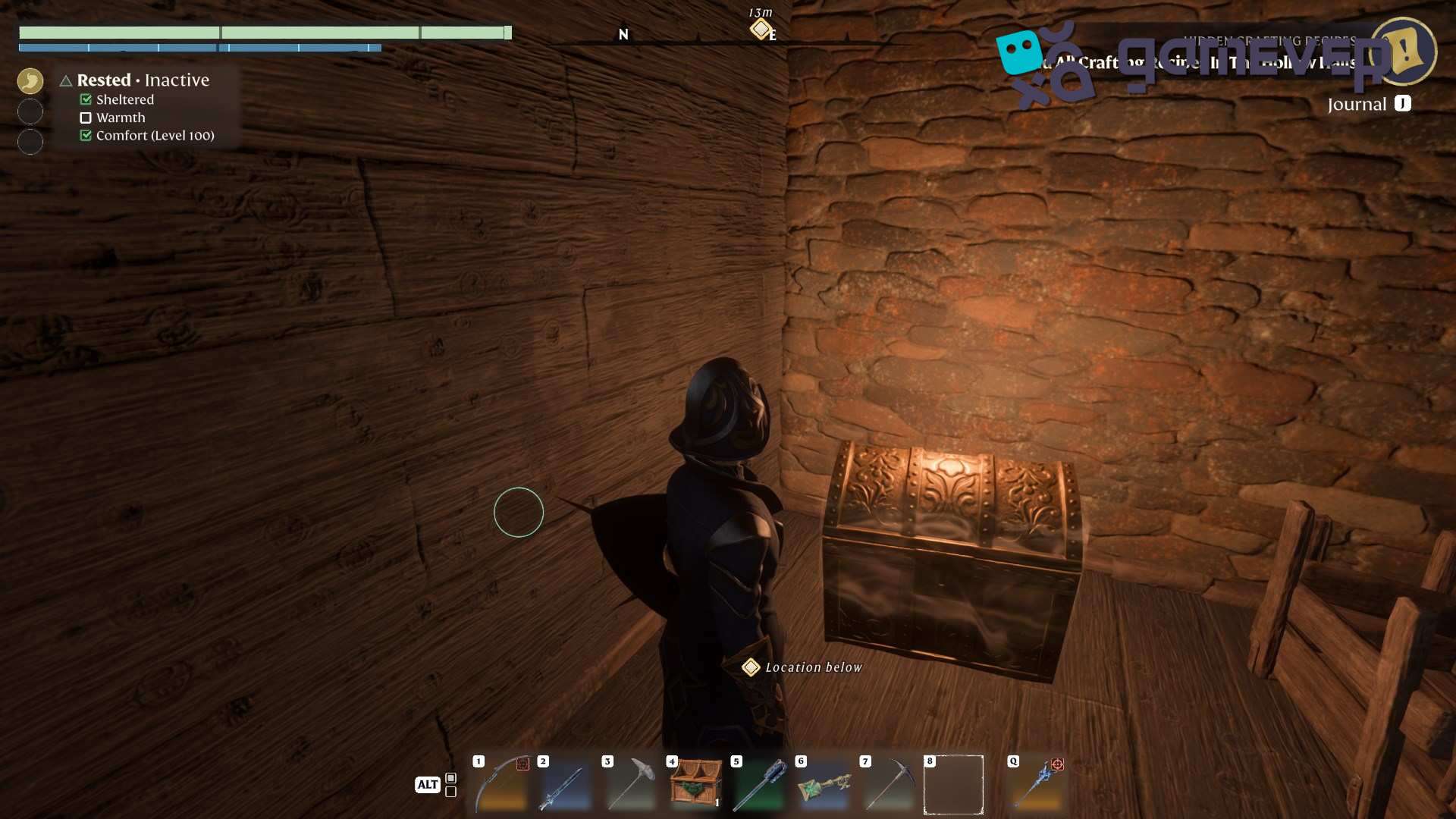 Encuentra el cofre dorado usando tu gancho de agarre para llegar a la cima de la torre