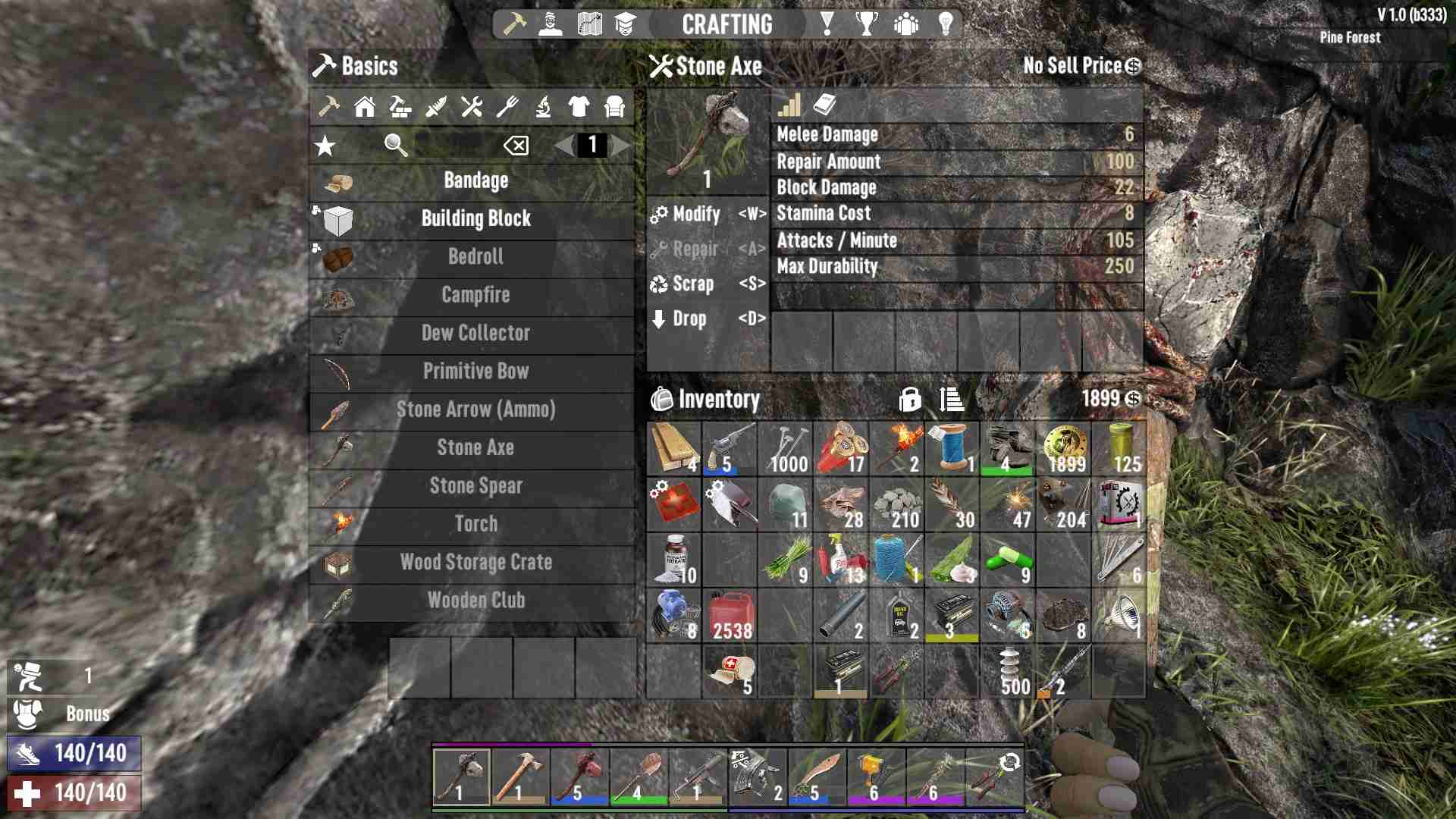 Open your inventory and select the damaged item in 7D2D 1.0.