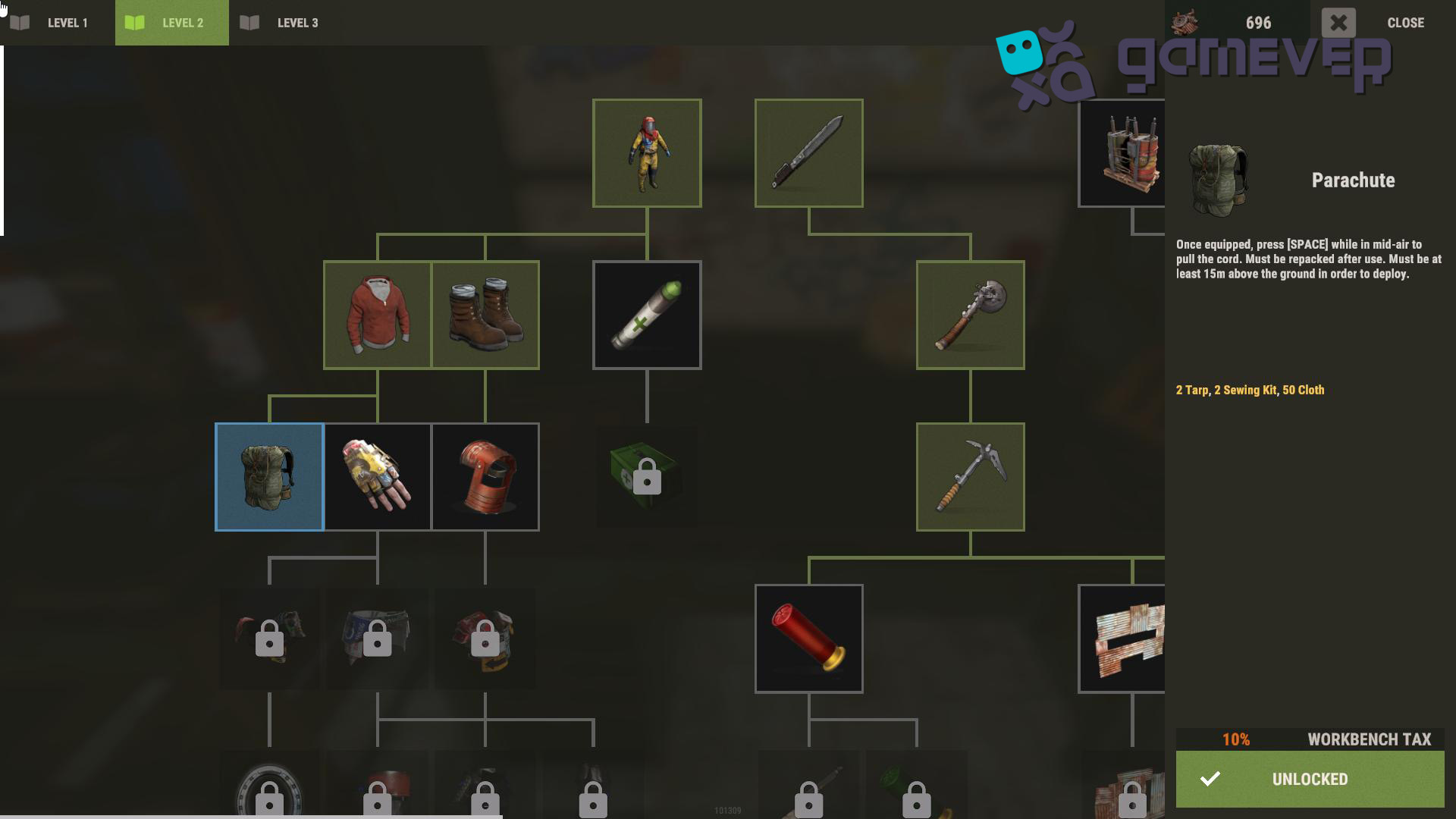 Craft parachutes at Tier 2 Workbenches in Rust Road Renegades Update for airborne adventures