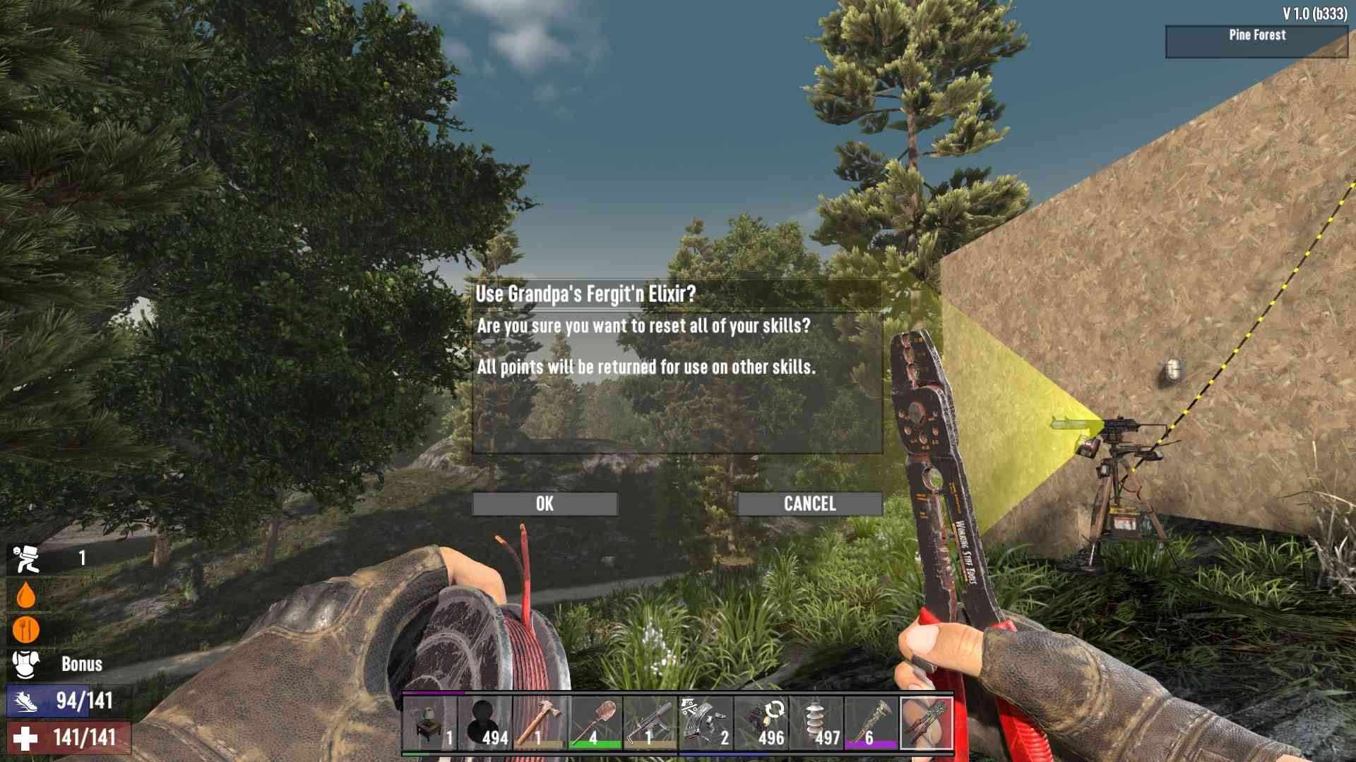 Confirm the reset with the elixir prompt in 7D2D 1.0