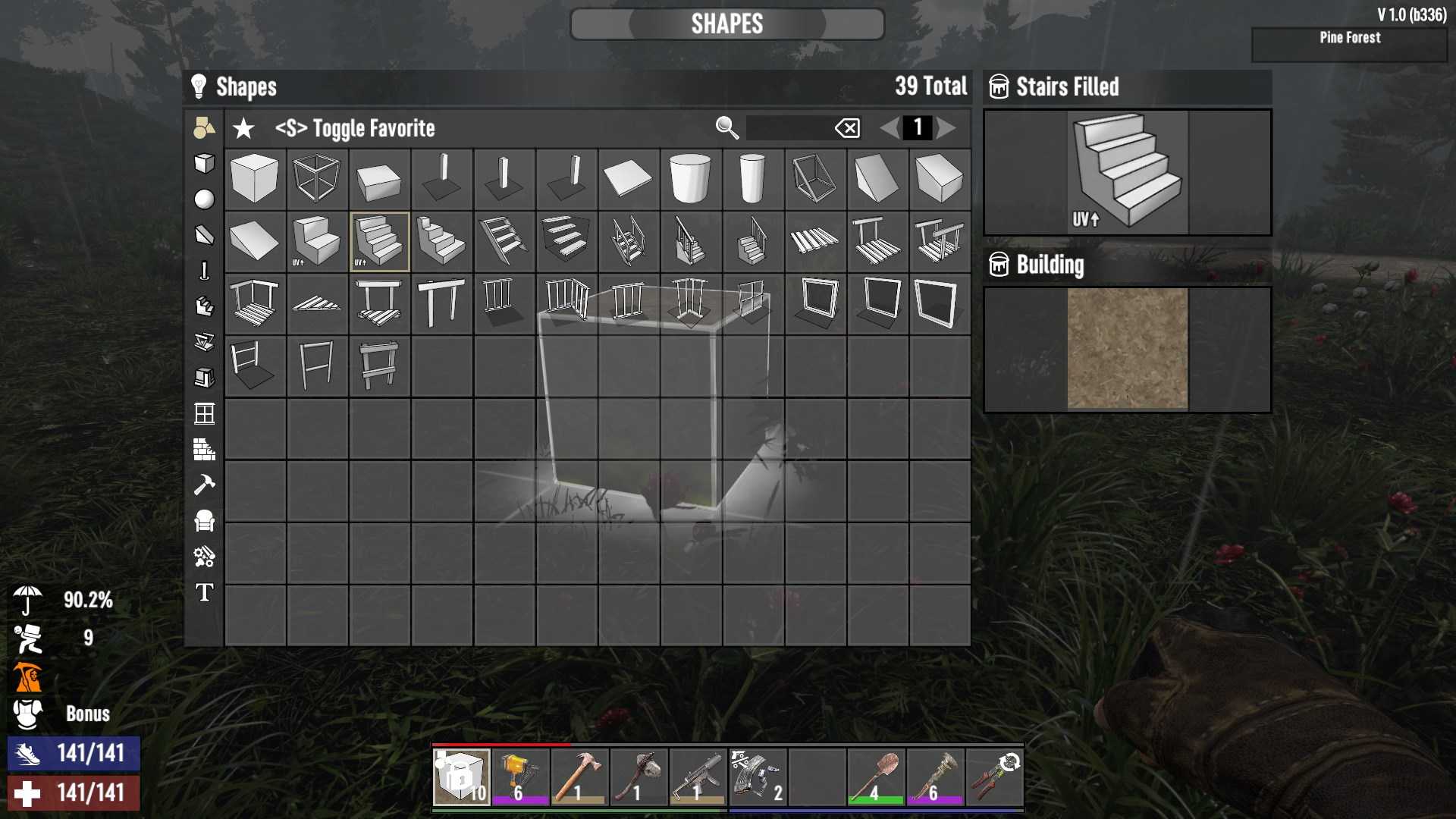 Choose from various stair types in the shape menu in 7D2D 1.0