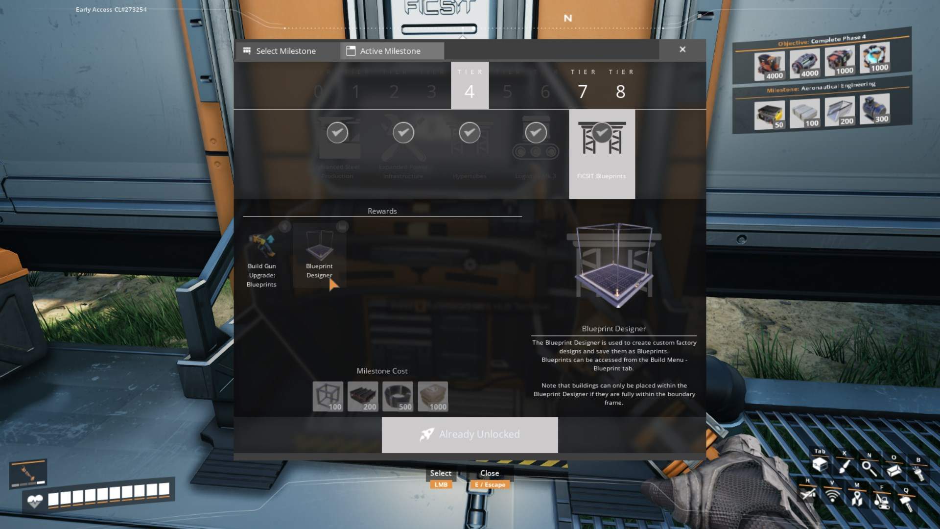 Schalte den Bauplan-Designer frei, indem du Stufe 4 in Satisfactory erreichst