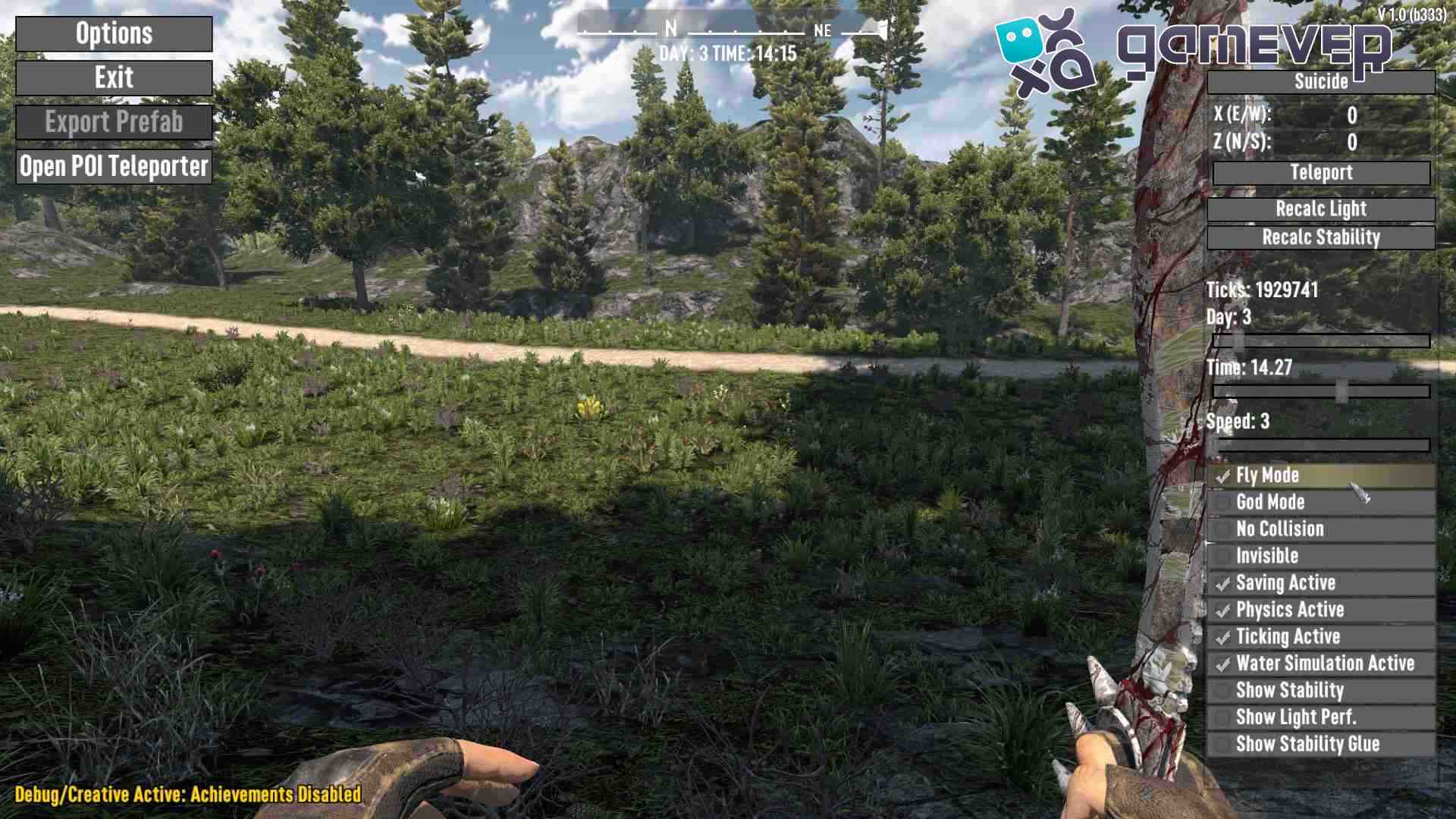 Presiona Esc y activa el modo volar o presiona H en el modo de juego para cambiar el modo.