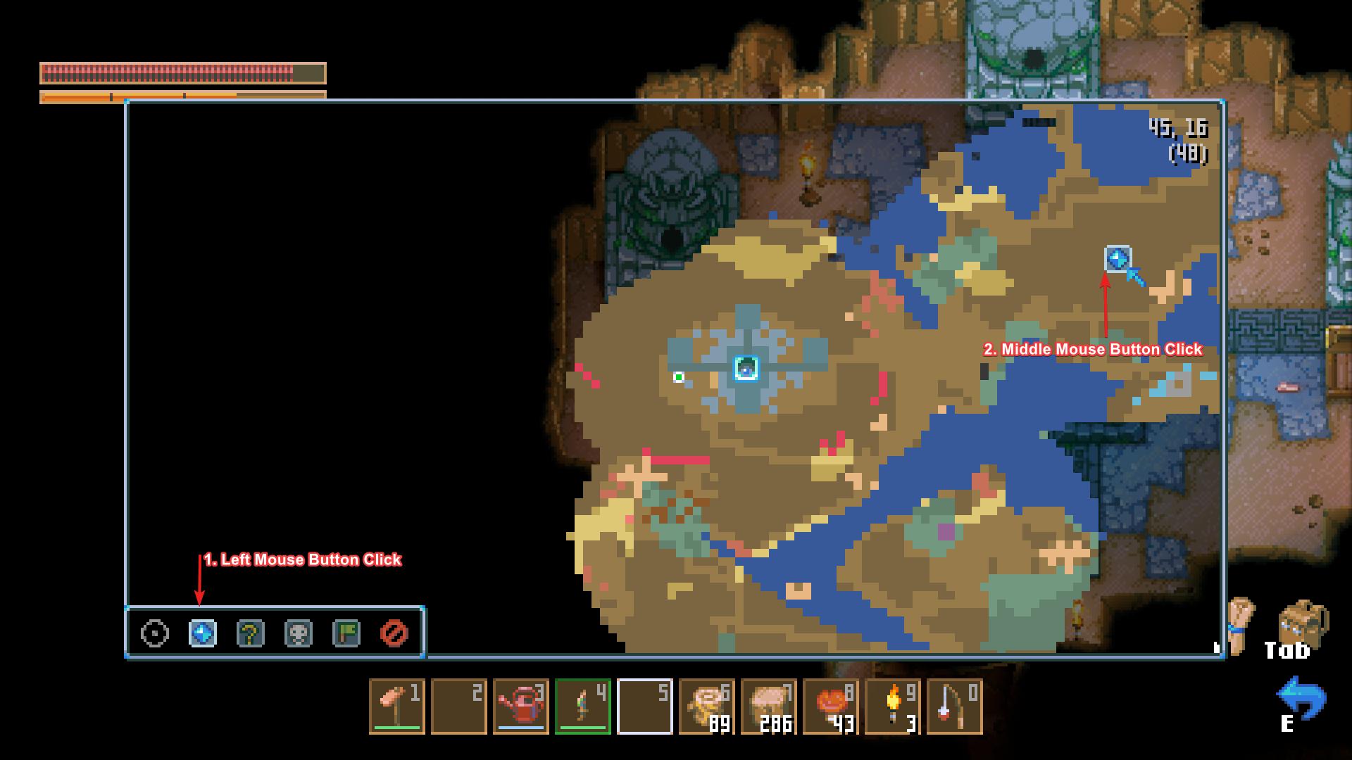 Setze eine Blaue Kristallmarkierung in Core Keeper 1.0, um wichtige Stellen zu kennzeichnen