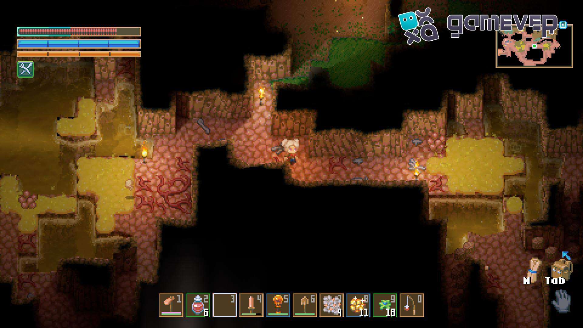 Pesca mineral de estaño en la Colmena de Larvas en Core Keeper 1.0