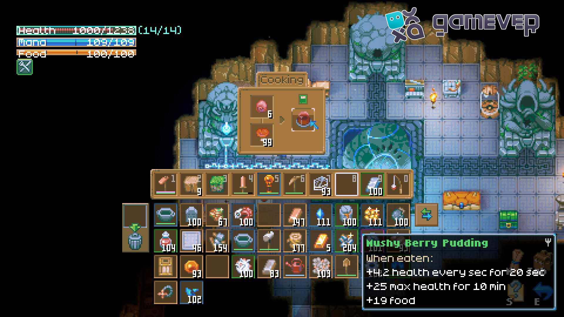 Coloca los ingredientes en las ranuras de la Olla de Cocina en Core Keeper 1.0