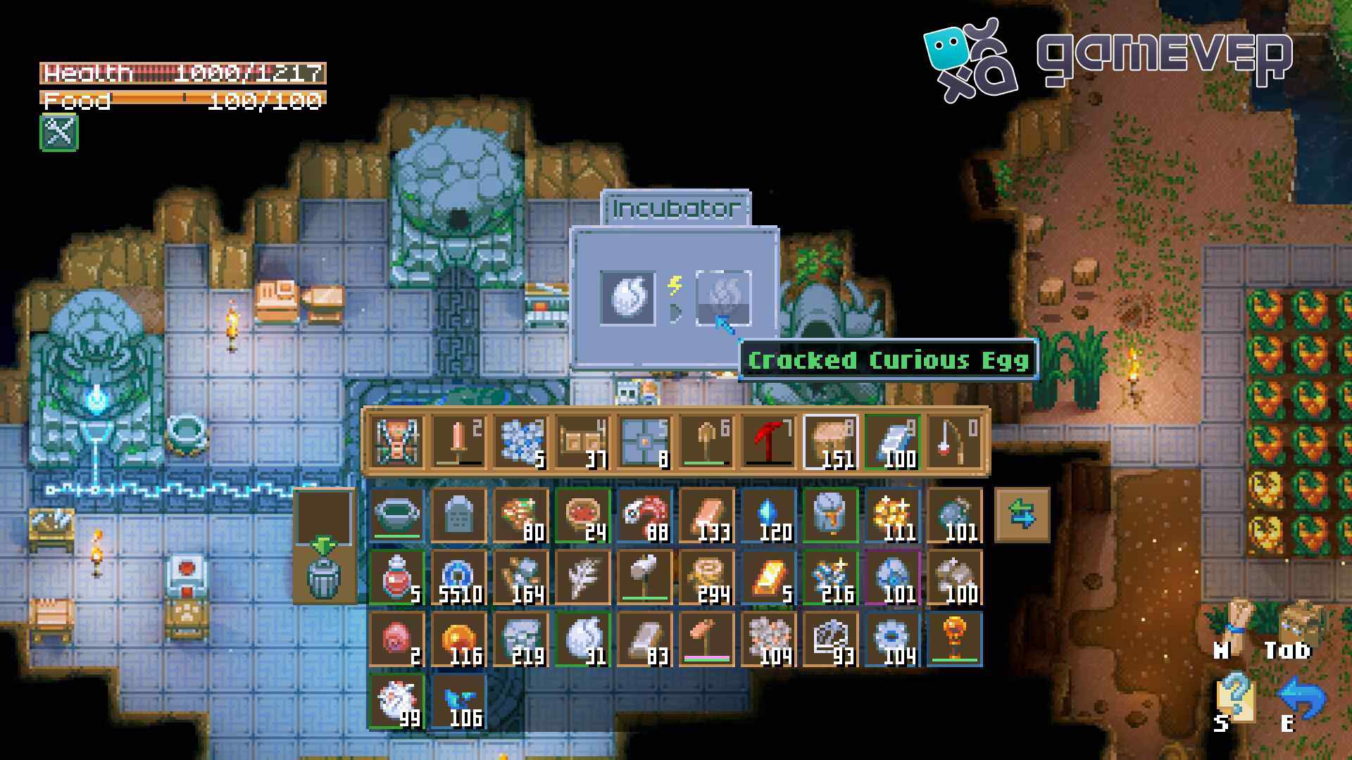 Coloca tu huevo en la Incubadora de Huevos en Core Keeper 1.0
