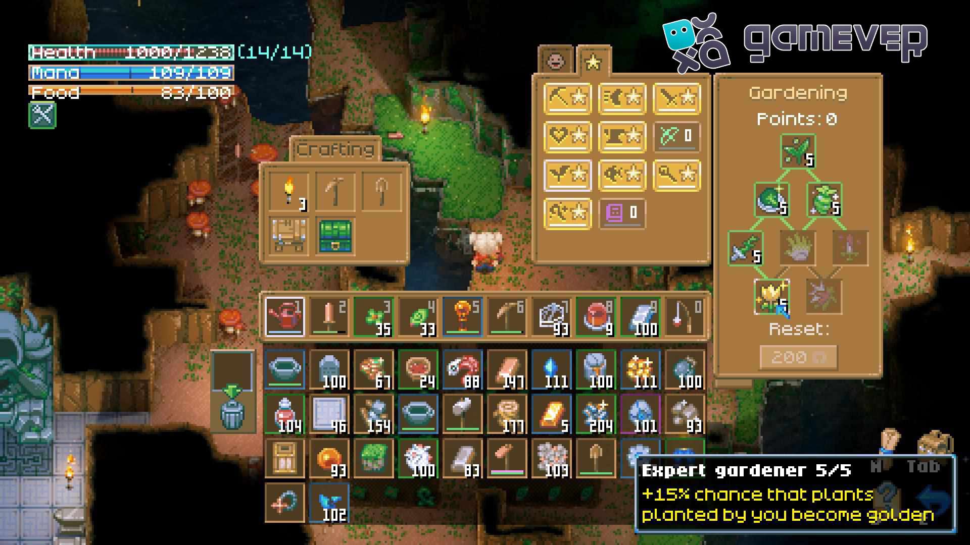 Mejora tus habilidades de jardinería en el panel de talentos en Core Keeper 1.0