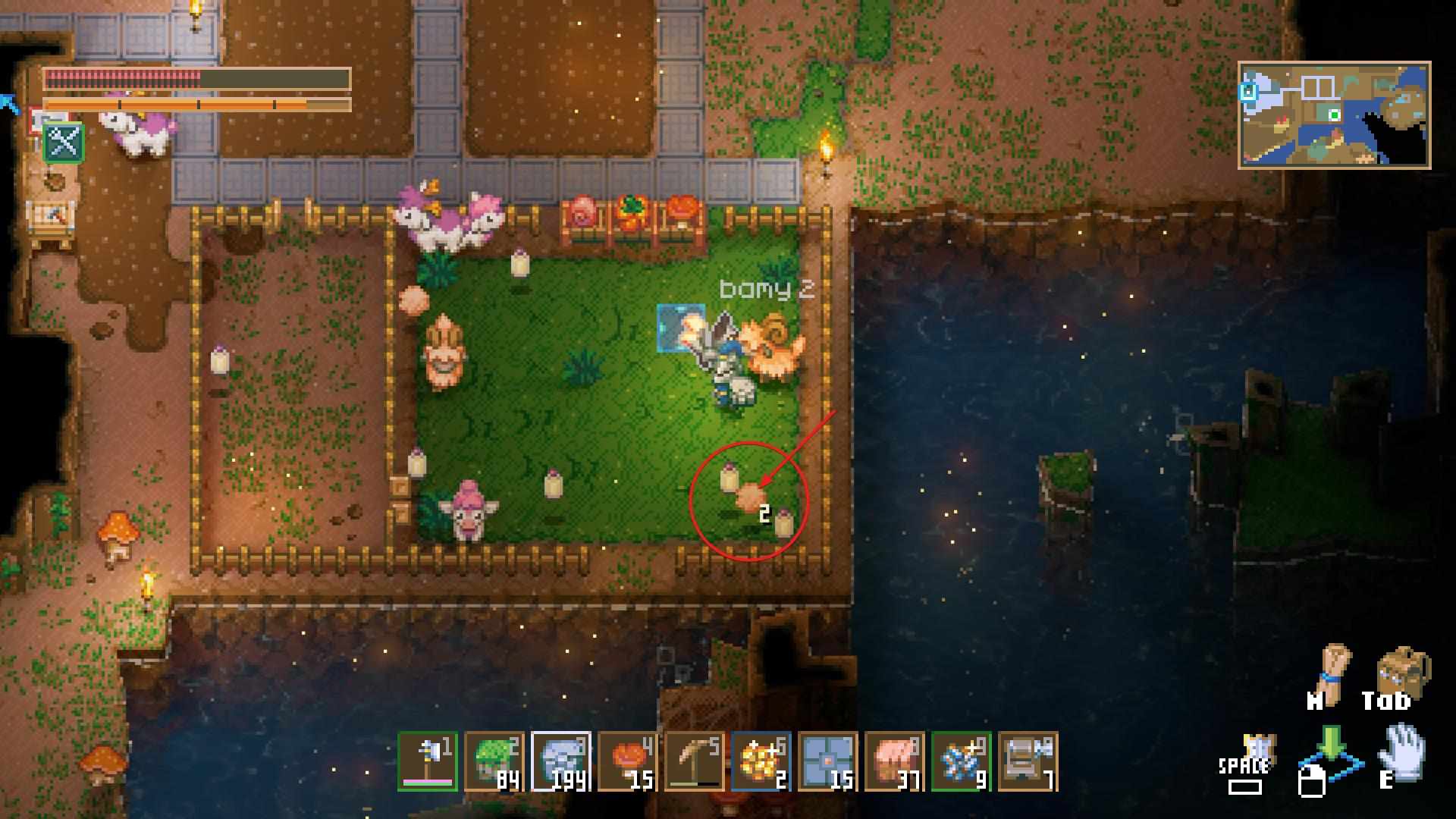 Sammle Wolle von Bambucks in Core Keeper 1.0