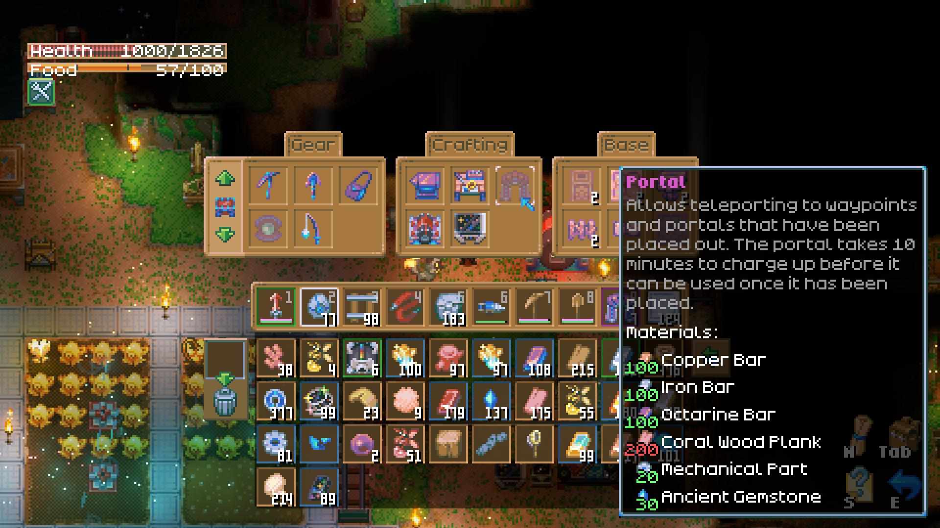 Craft Portals with Copper Bars, Iron Bars, and Coral Planks in Core Keeper 1.0