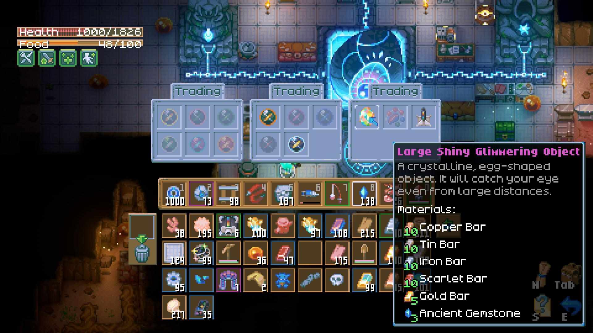 Beschwöre Azeos in Core Keeper 1.0 mit einem großen glänzenden funkelnden Objekt