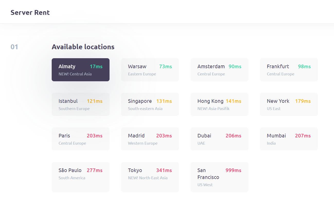 Choose your ideal server location from cities like Amsterdam, Singapore, and more