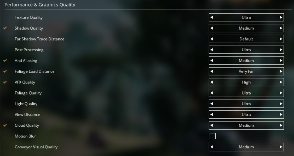 Lower shadow quality to boost FPS in Satisfactory Release 1.0