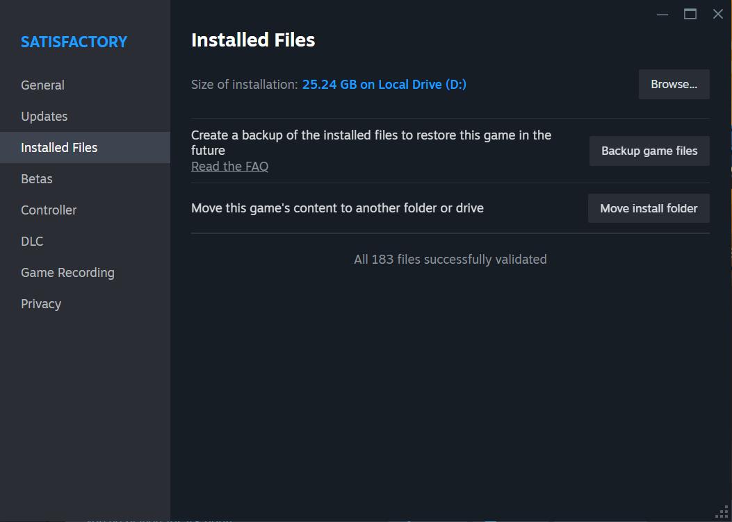 Verifiziere Spieldateien, wenn du Probleme in Satisfactory Release 1.0 hast
