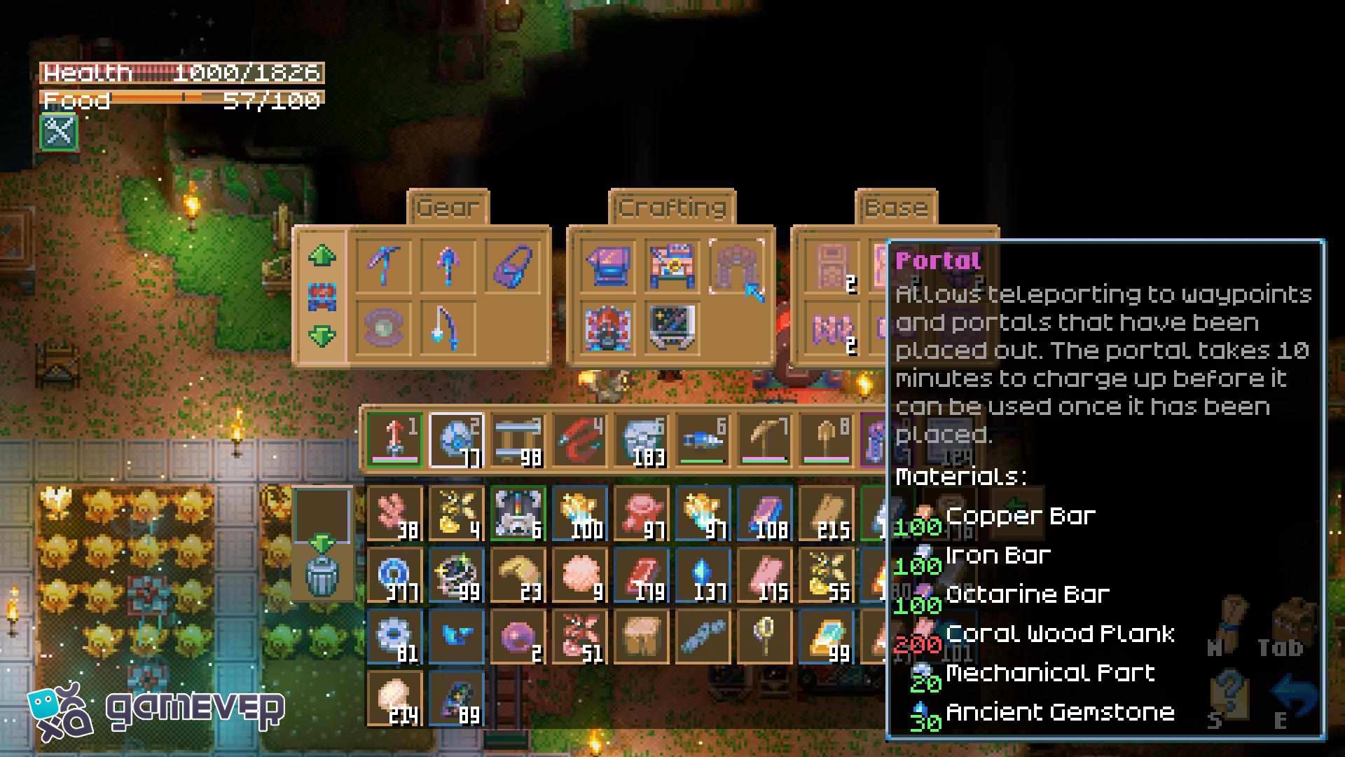 Fabrica Portales con Barras de Cobre, Barras de Hierro y Tablones de Coral en Core Keeper 1.0