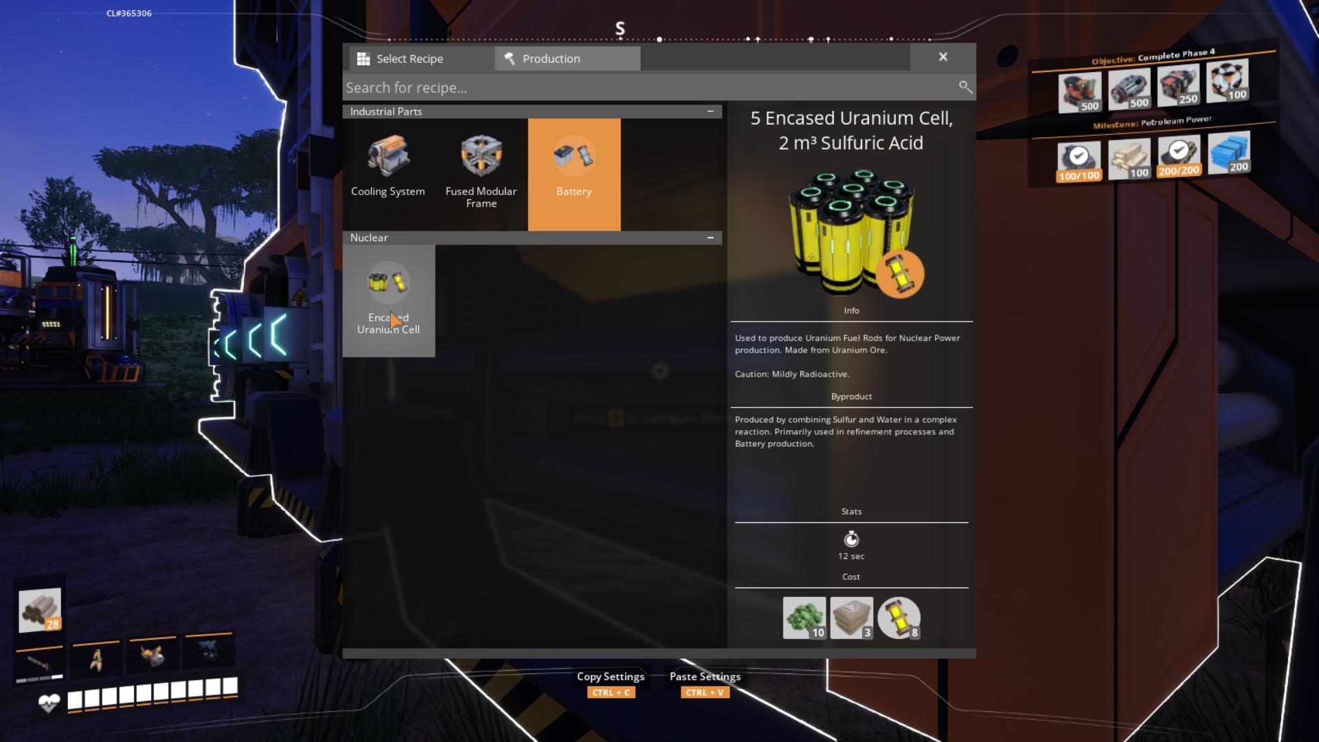 Verarbeite Uranium zu eingeschlossenen Uranium-Zellen mit dem Mixer in Satisfactory Release 1.0