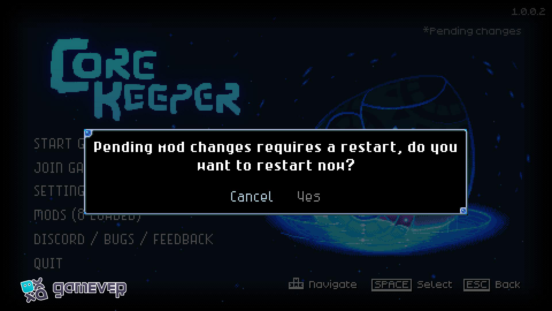 Reinicia Core Keeper 1.0 para activar los mods