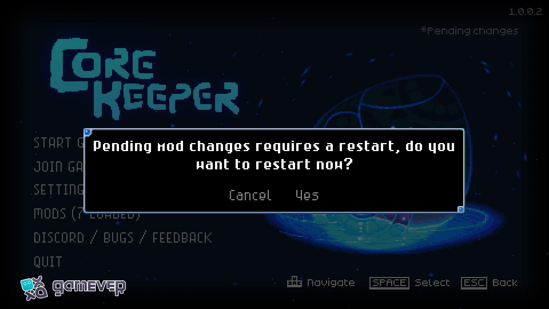 Reinicia Core Keeper para activar los Mods descargados