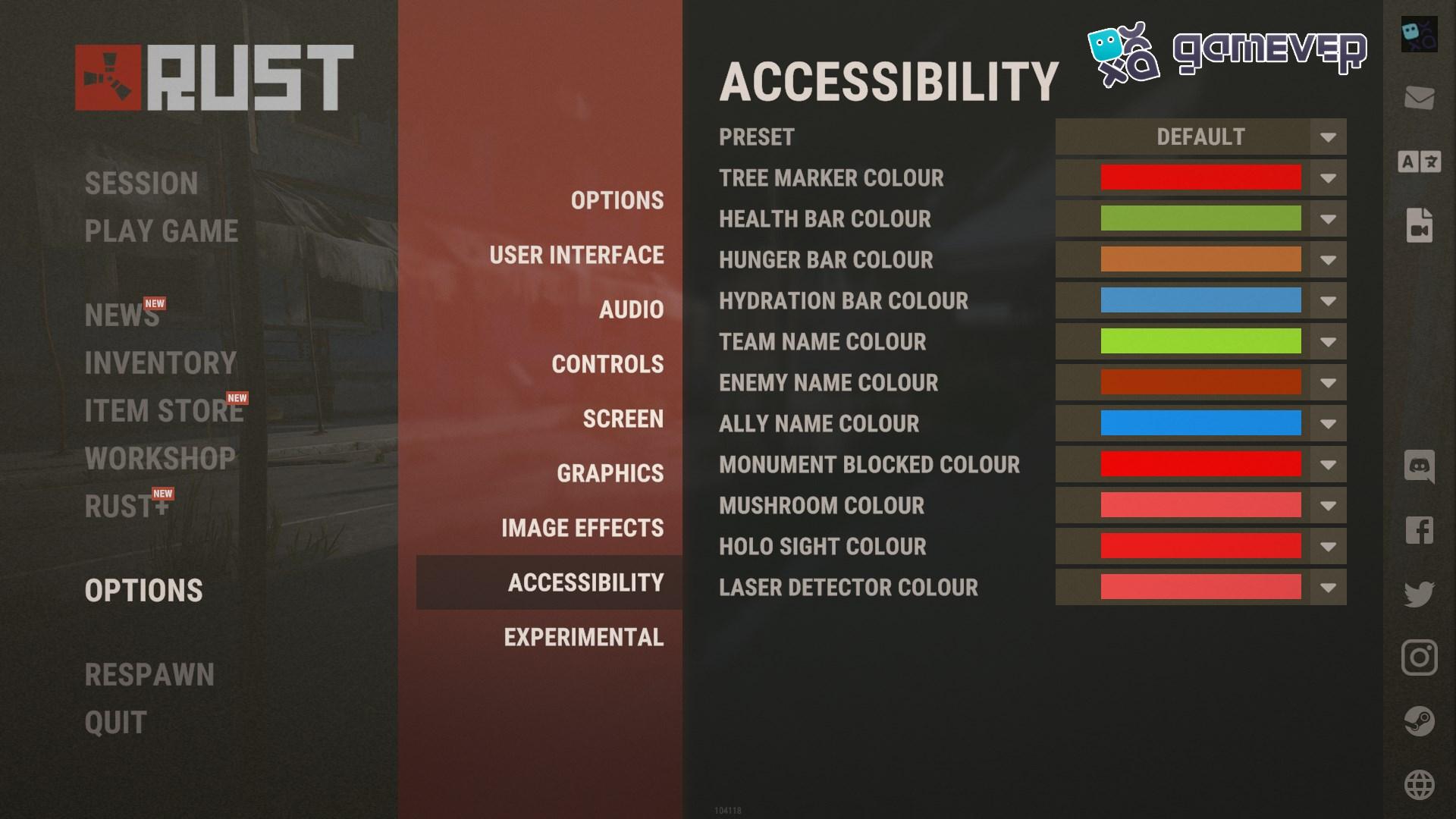 Pulsa Esc y abre la pestaña de Accesibilidad en Rust