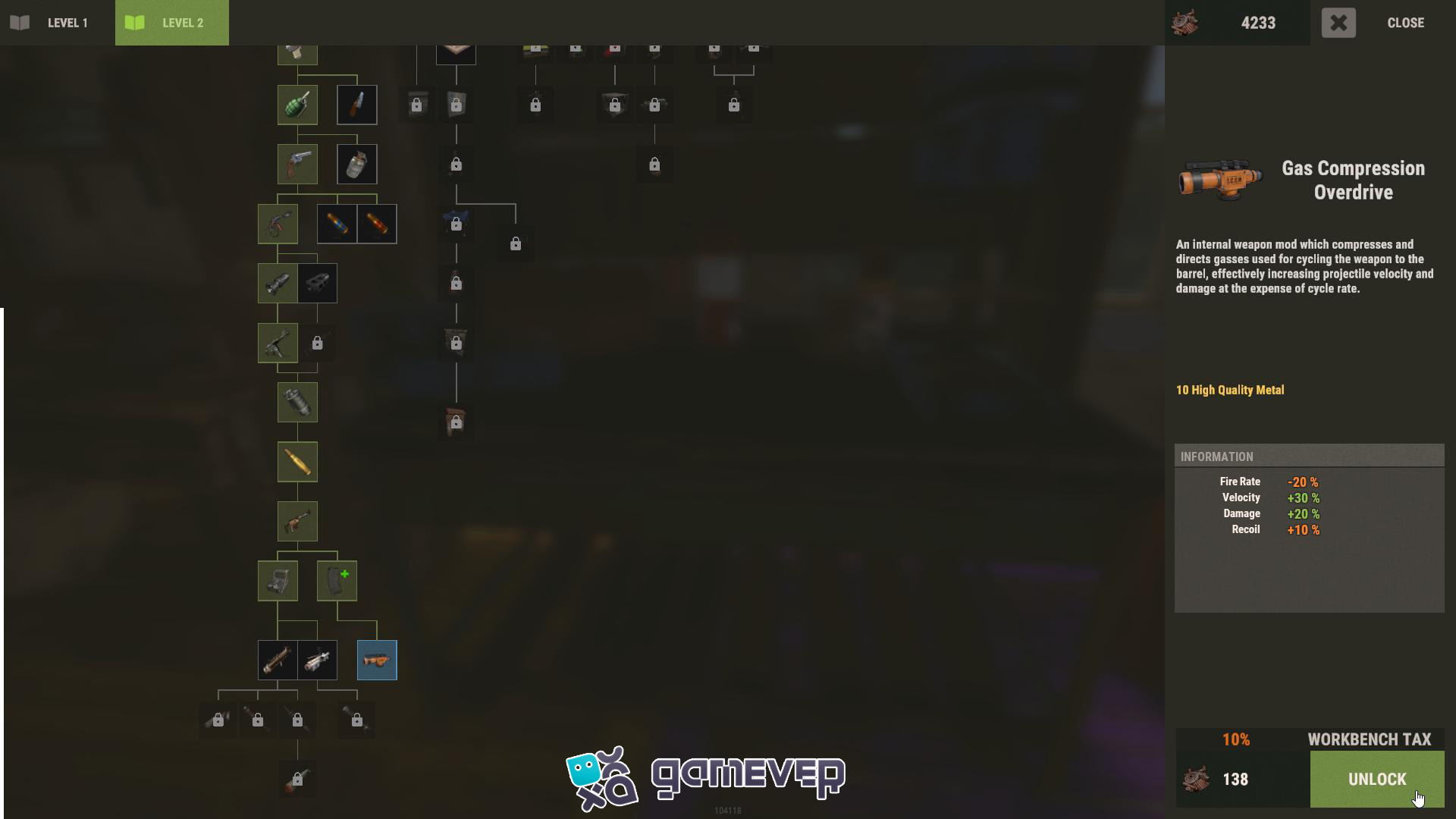 Interactúa con el Banco de Trabajo Nivel 2 para desbloquear el accesorio GCO en la actualización Time to Kill de Rust