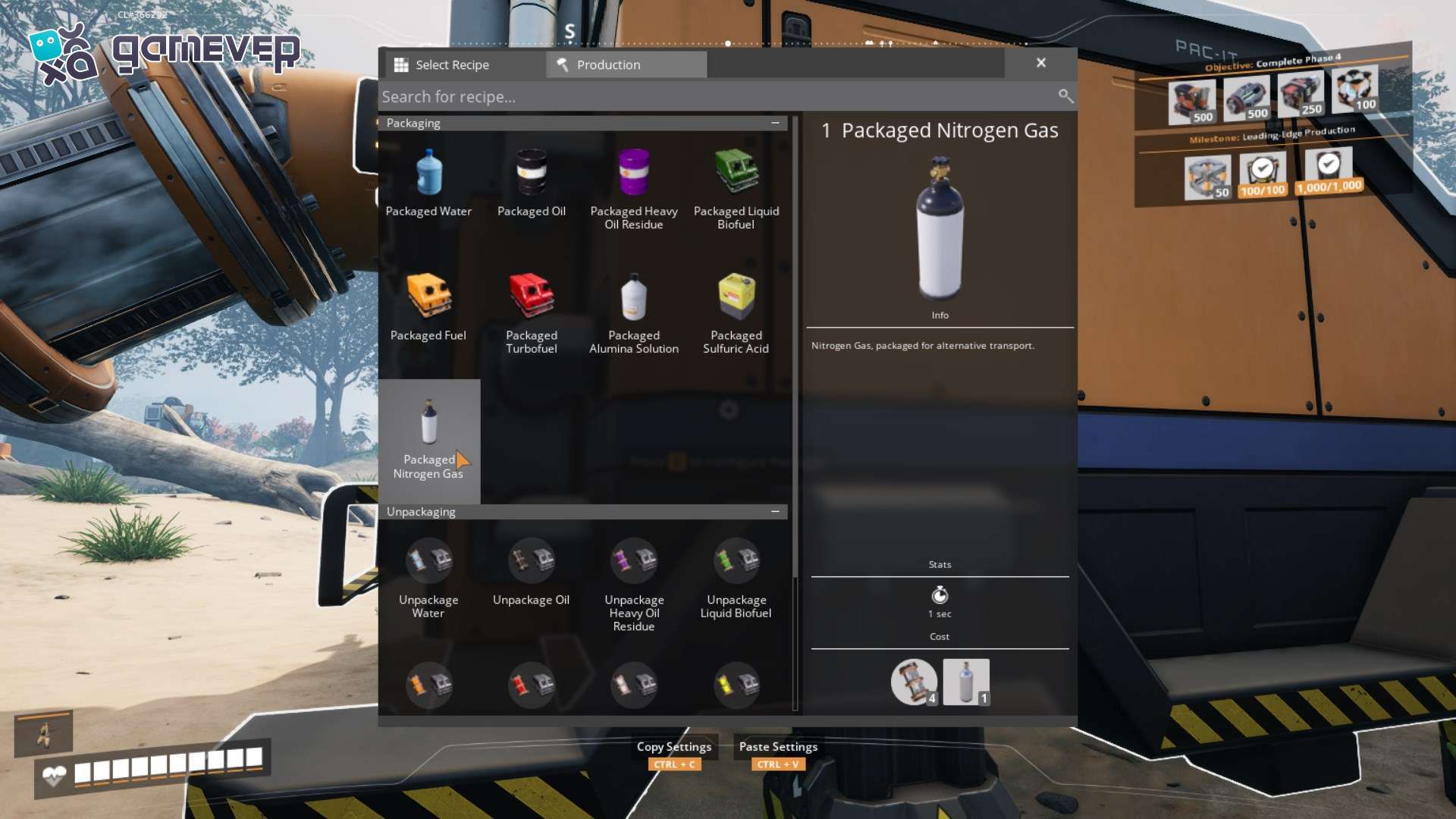 Empaqueta Gas de Nitrógeno para Transporte a Larga Distancia en Satisfactory Versión 1.0