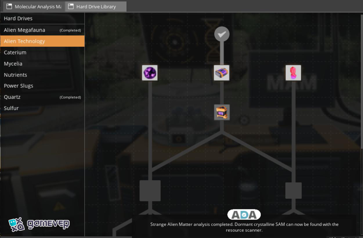 Desbloquea el escaneo de Mineral de SAM con el M.A.M. en Satisfactory Versión 1.0