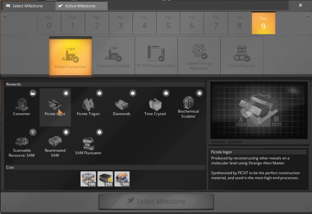 Unlock Tier 9 Matter Conversion to start producing Ficsite Ingot in Satisfactory Release 1.0