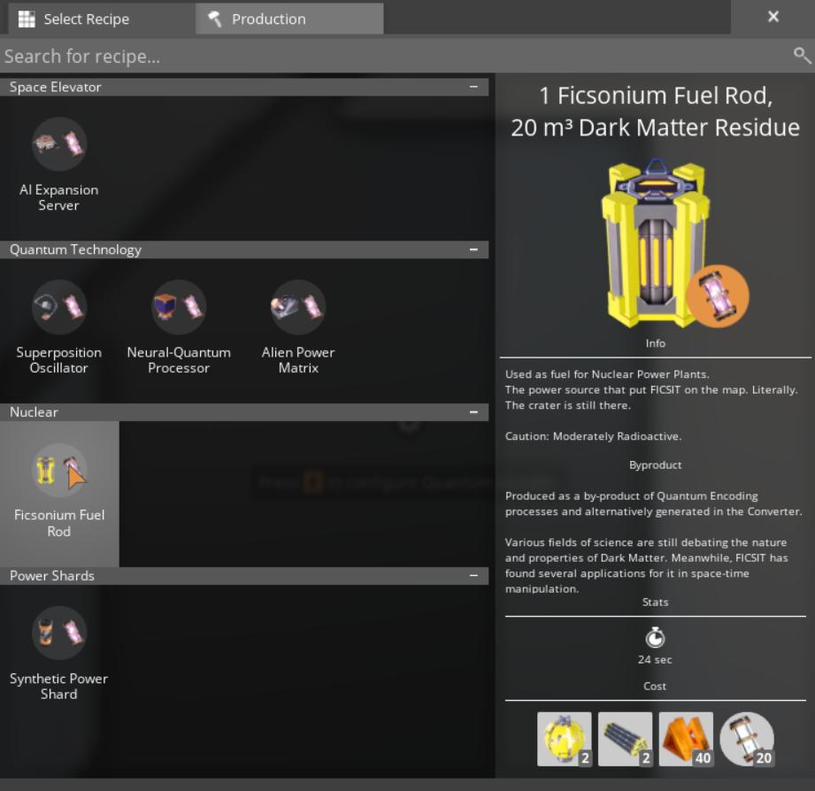 Erkunde Rezepte im Quantenkodierer in Satisfactory Release 1.0