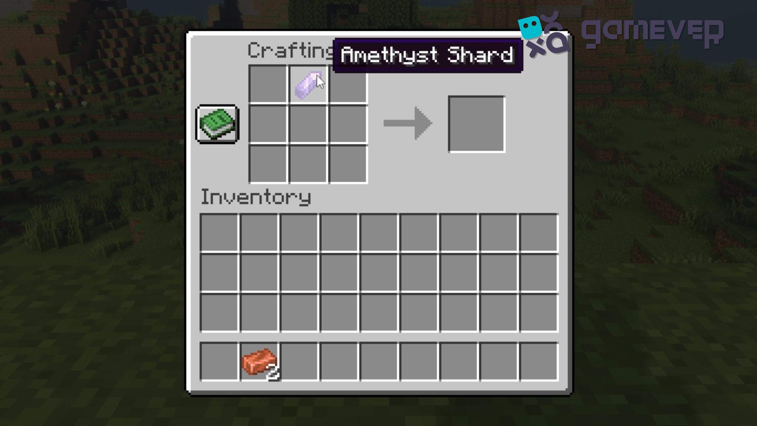 Correct placement of the amethyst shard on the crafting grid