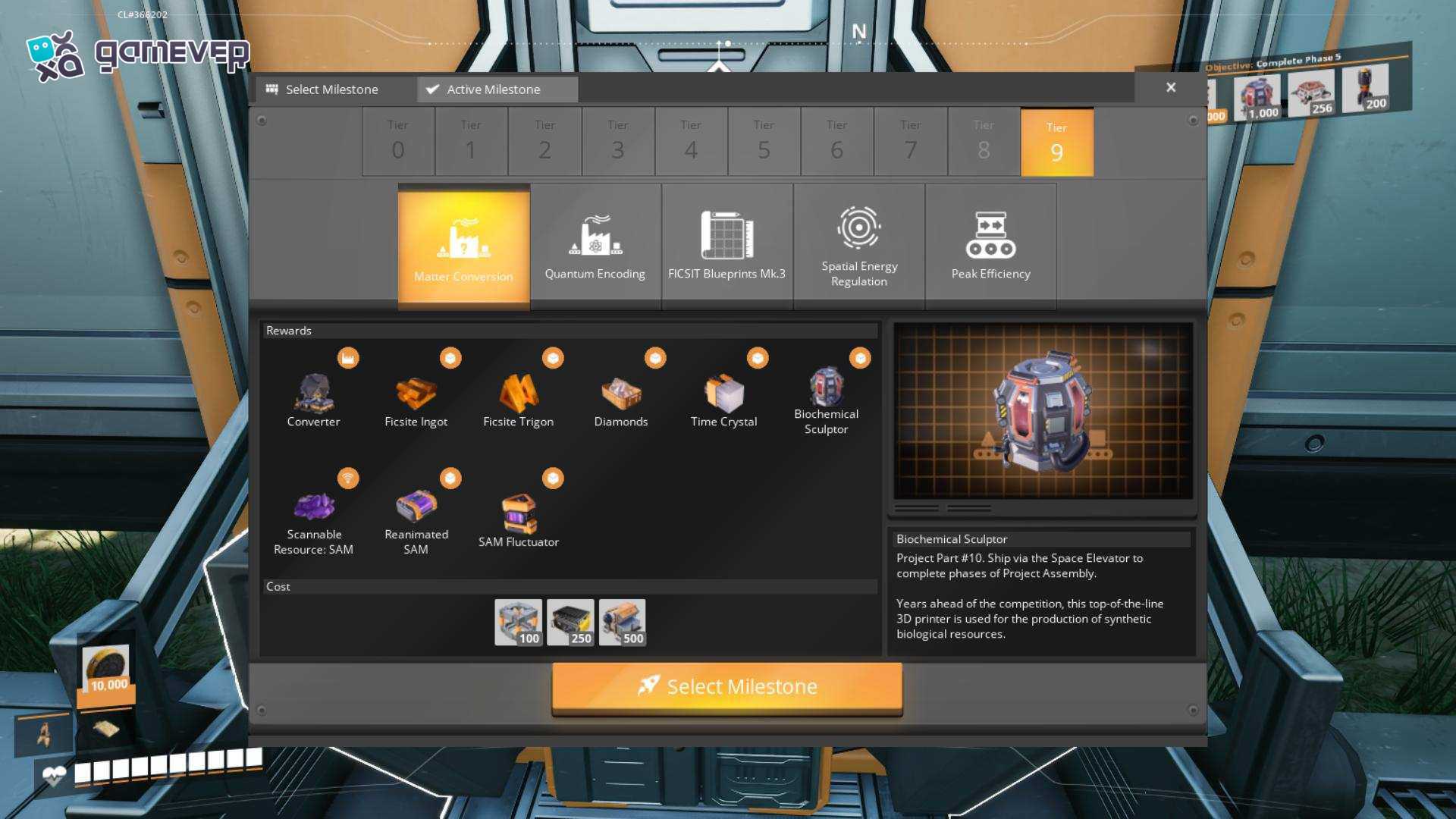 Desbloquea el Transformador en el Nivel 9 bajo Conversión de Materia en la versión 1.0 de Satisfactory