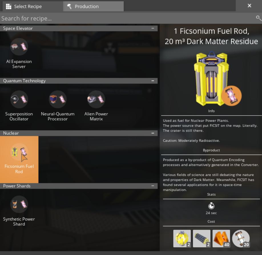 Sammle alle Materialien für Ficsonium-Brennstäbe in Satisfactory Release 1.0.