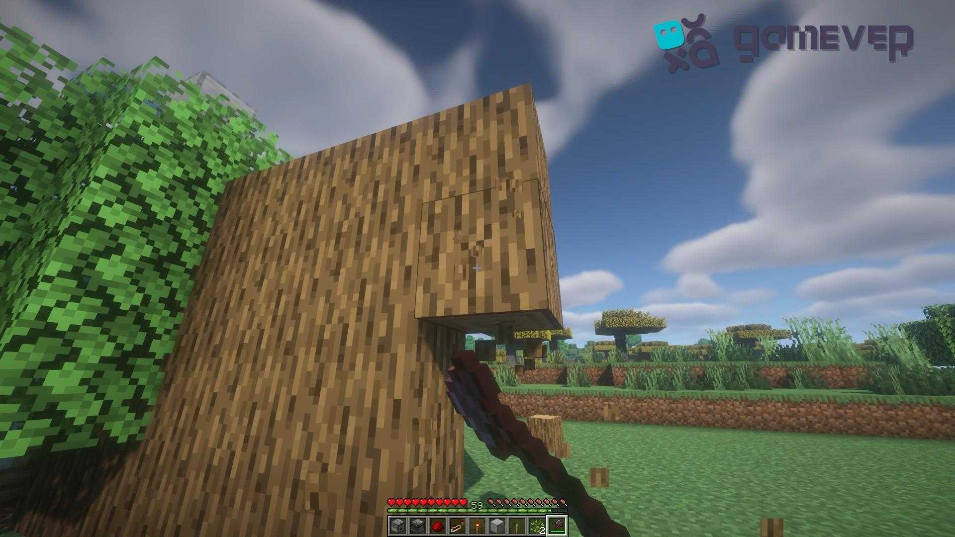 Holz mit einer Axt sammeln