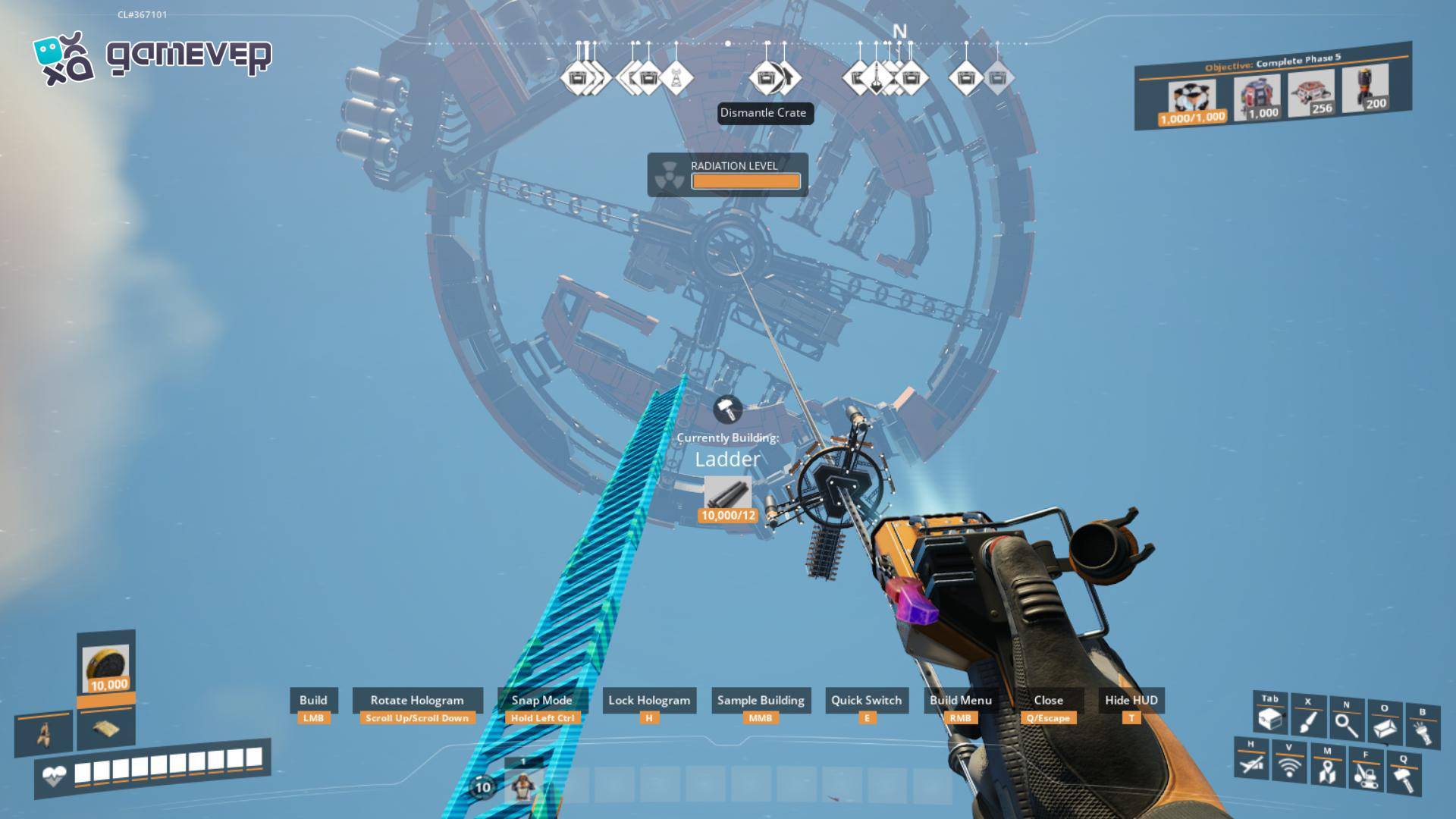 Apila segmentos adicionales de escalera para alcanzar la máxima altura en la versión 1.0 de Satisfactory