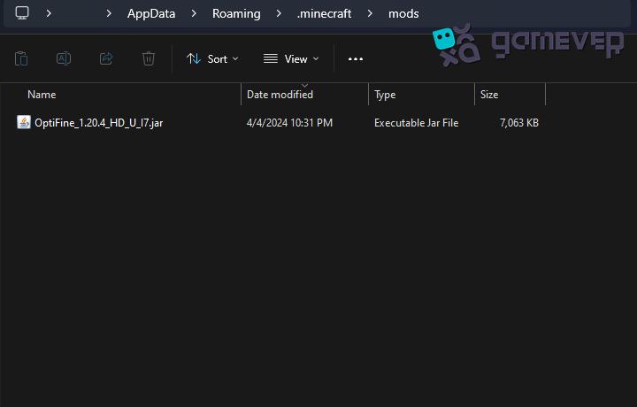 Optifine im “mods”-Ordner